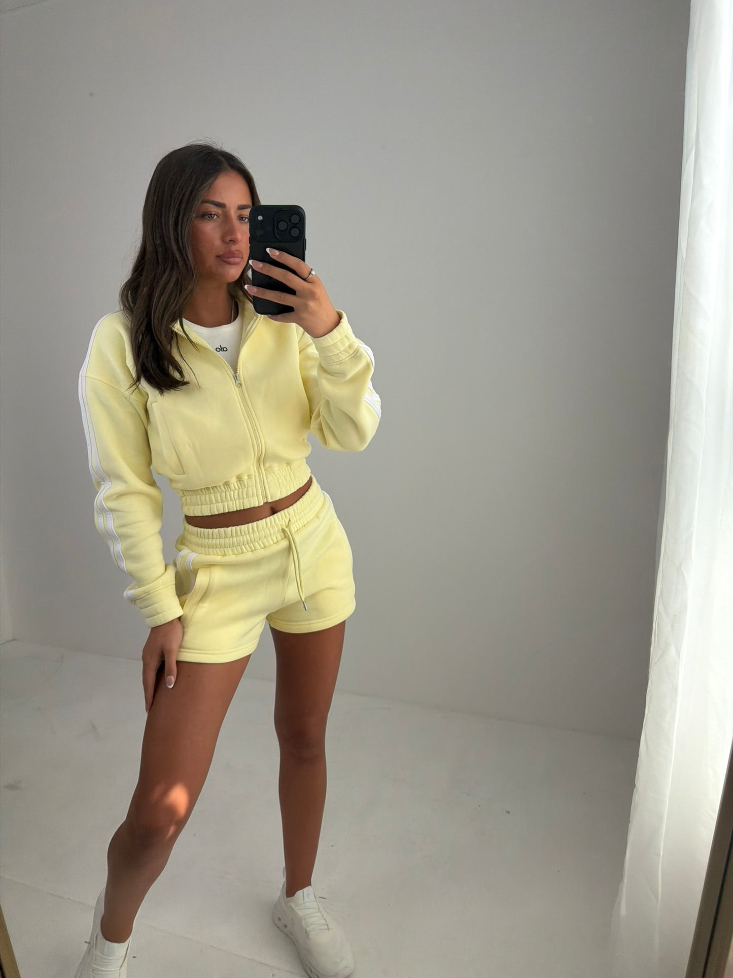 Lottie Side stripe long sleeved top and shorts summer airport outfit