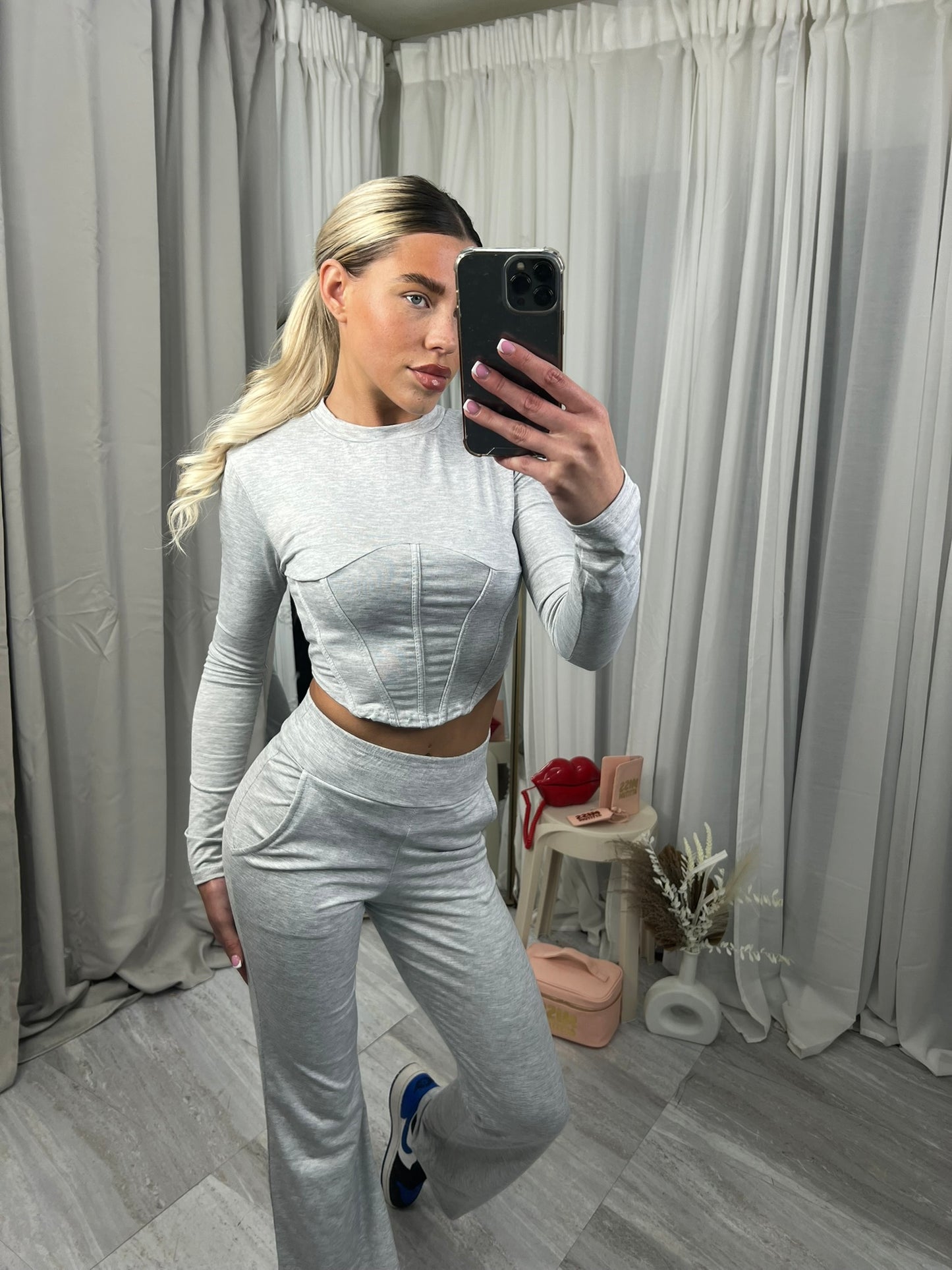 Corset crop top style flared loungewear set