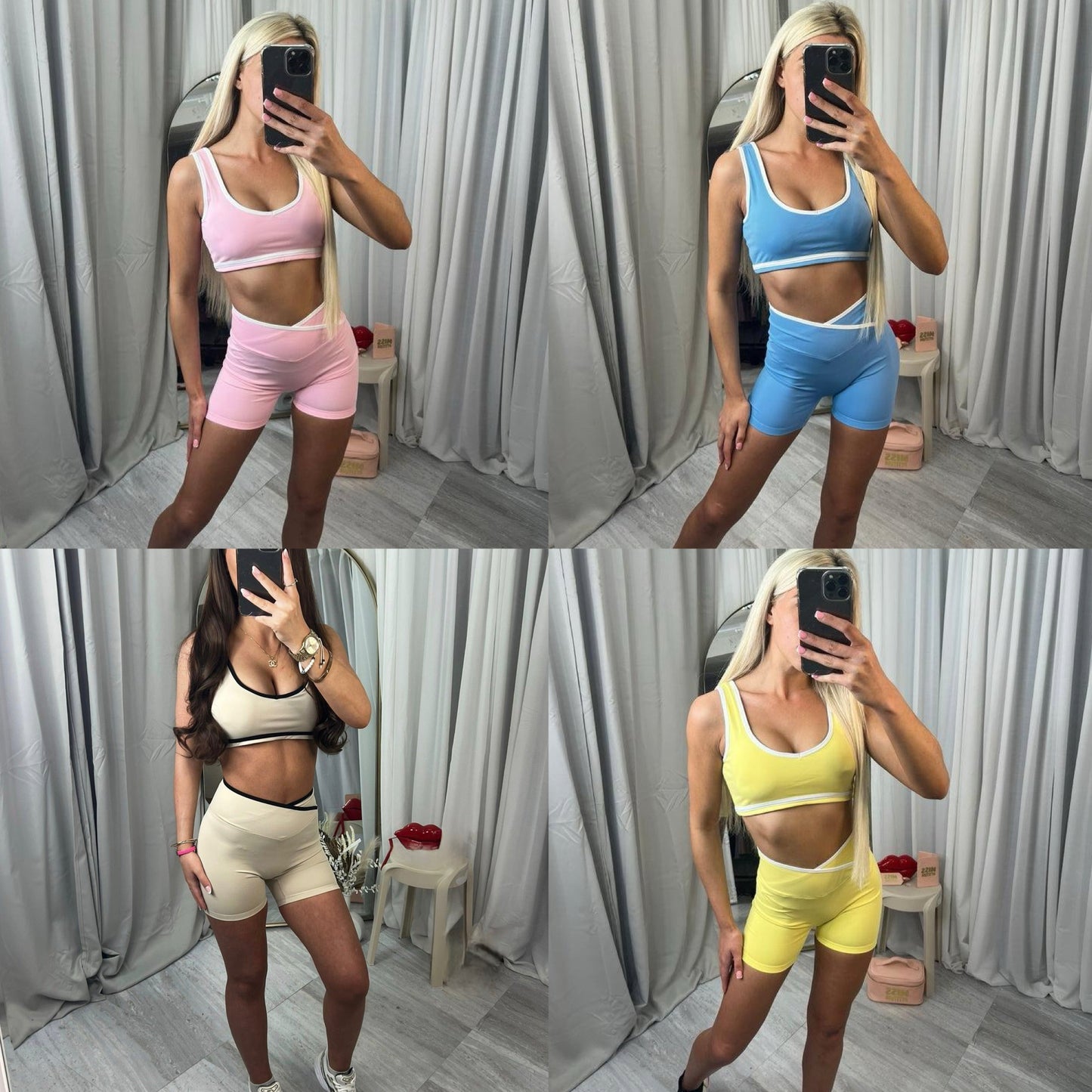 Contrast padded cups shorts gym set