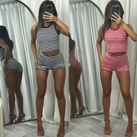 Striped crop top and shorts co-ord