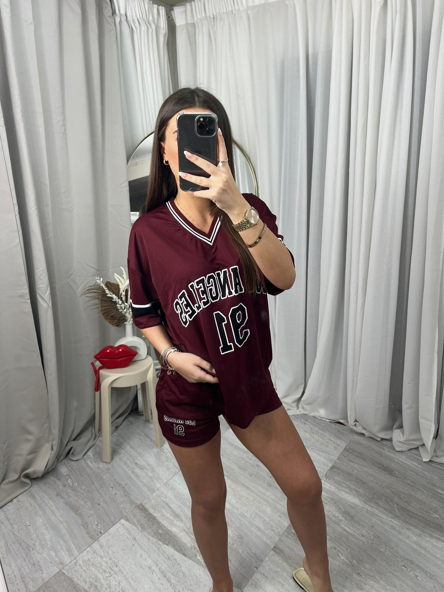 Short sleeved top and shorts set with 91 slogan
