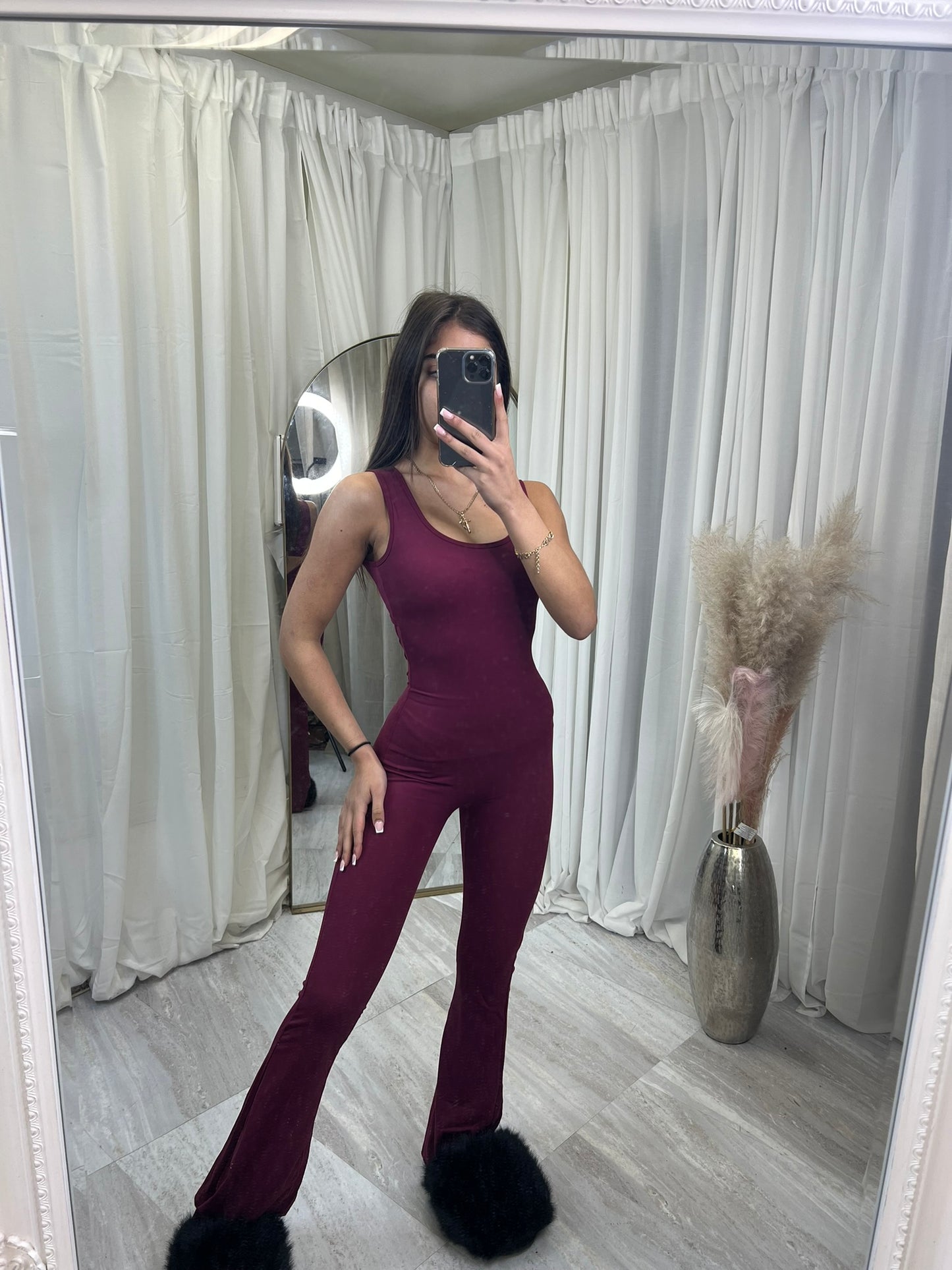 Flared bottoms sleeveless scrunch bum jumpsuit