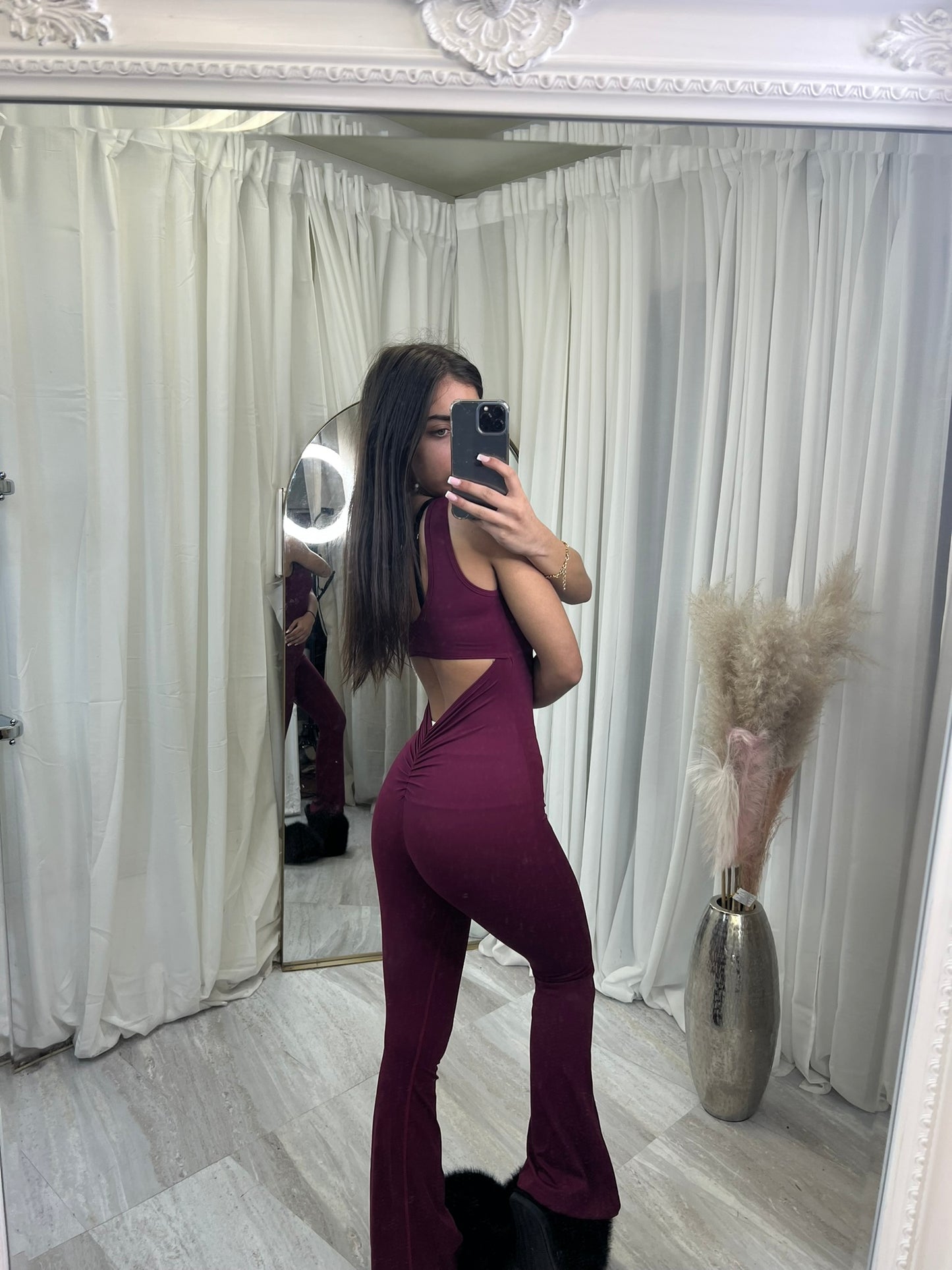 Flared bottoms sleeveless scrunch bum jumpsuit