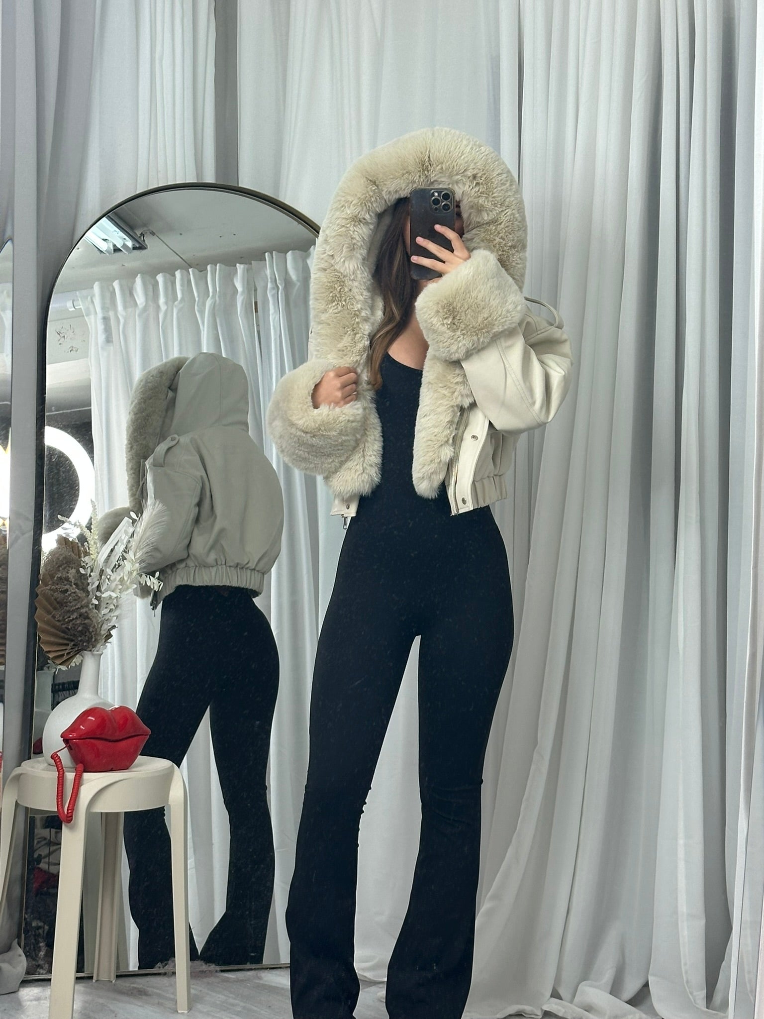 Hooded faux fur jacket