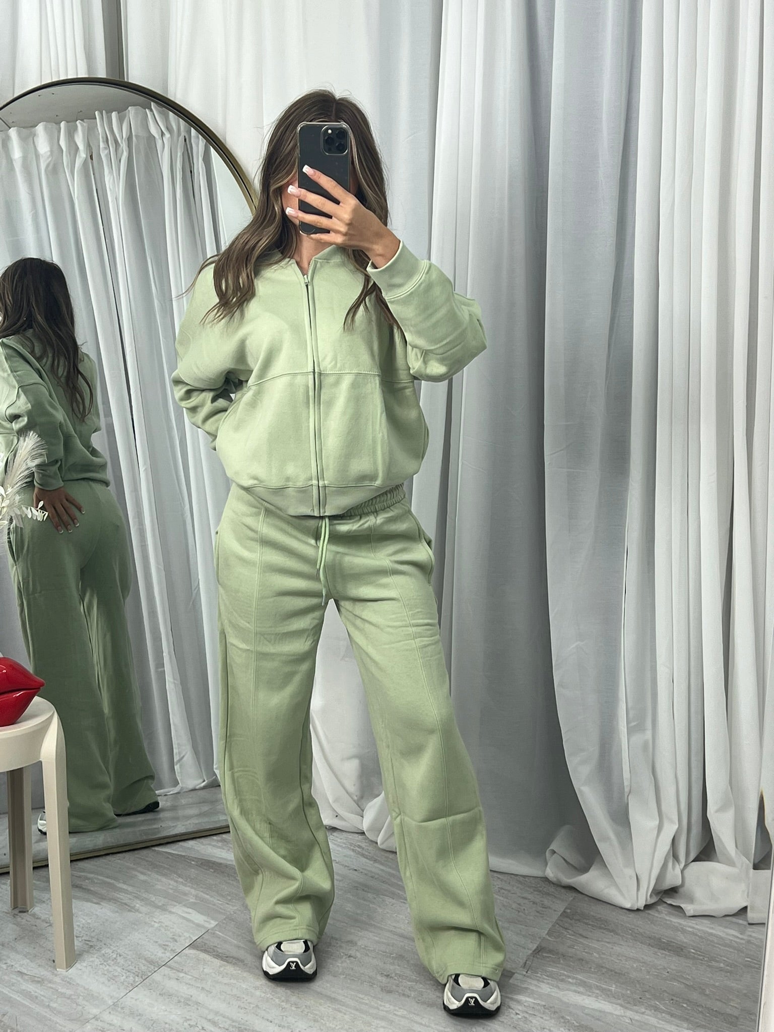Premium wide leg zipped bomber jacket top loungewear set