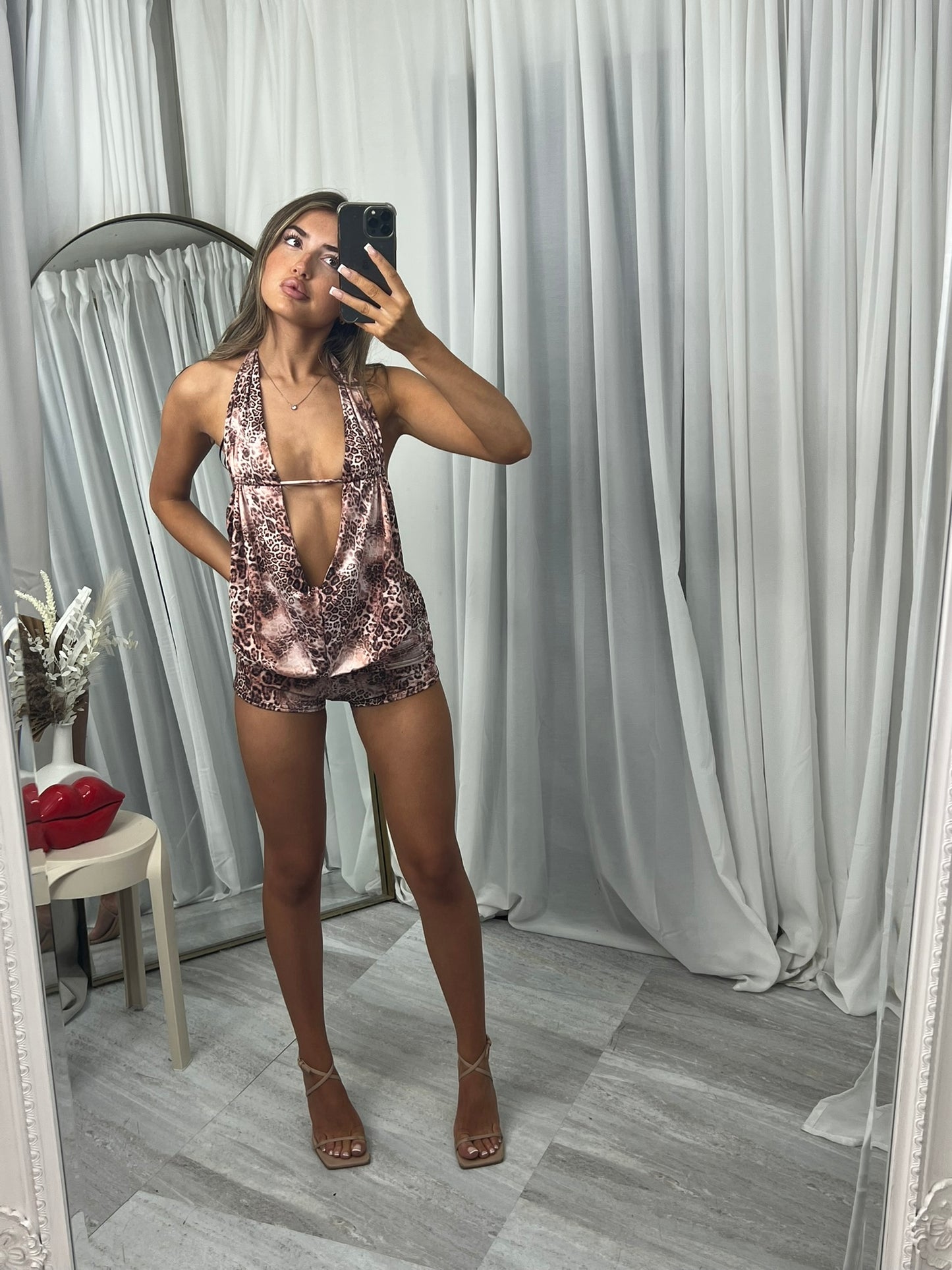 Cowl top and shorts party outfit set