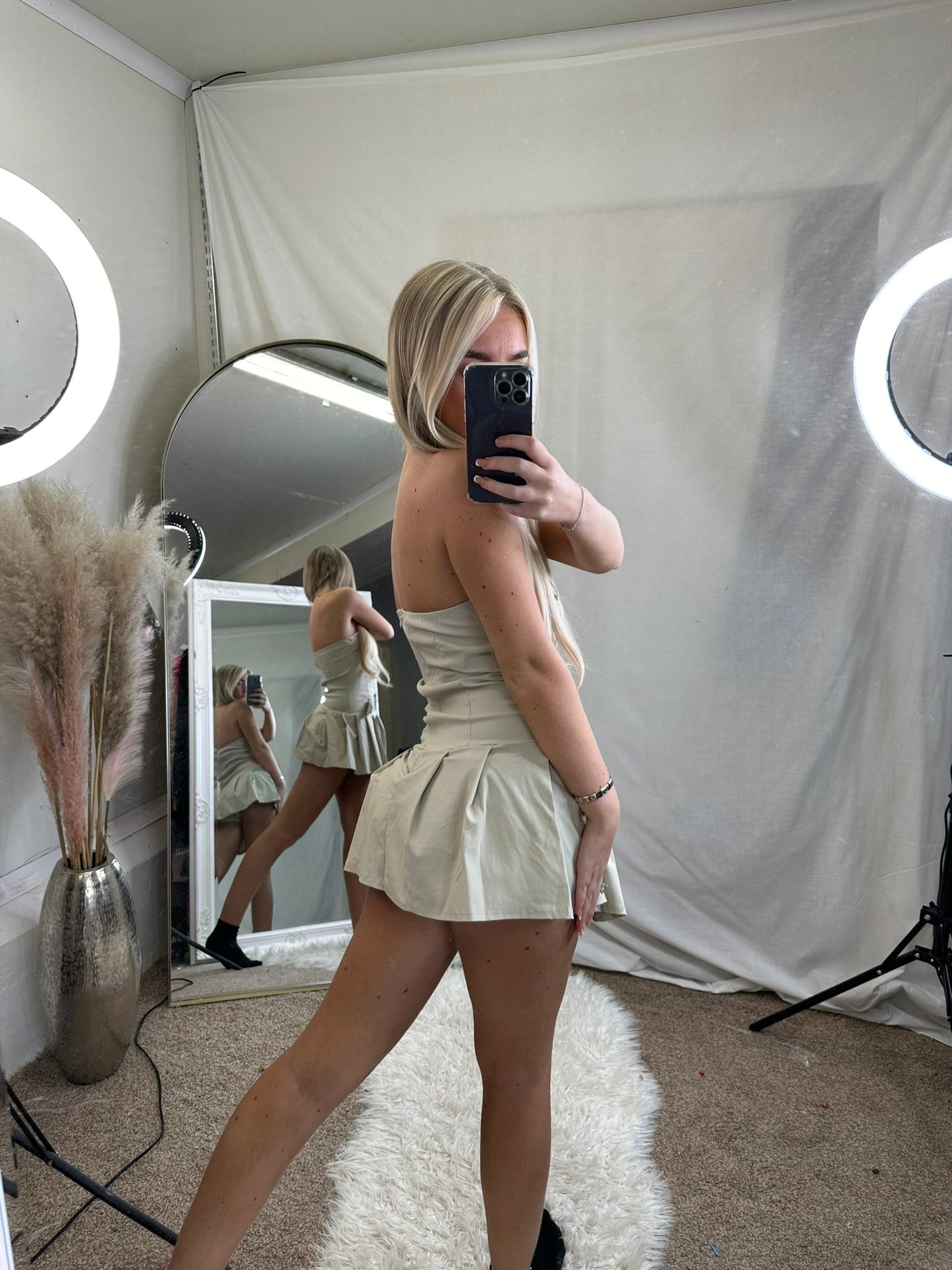 Buckle pleated skirt skort dress