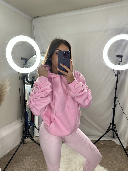 Lexi ruched sleeve fleece lined hoodie