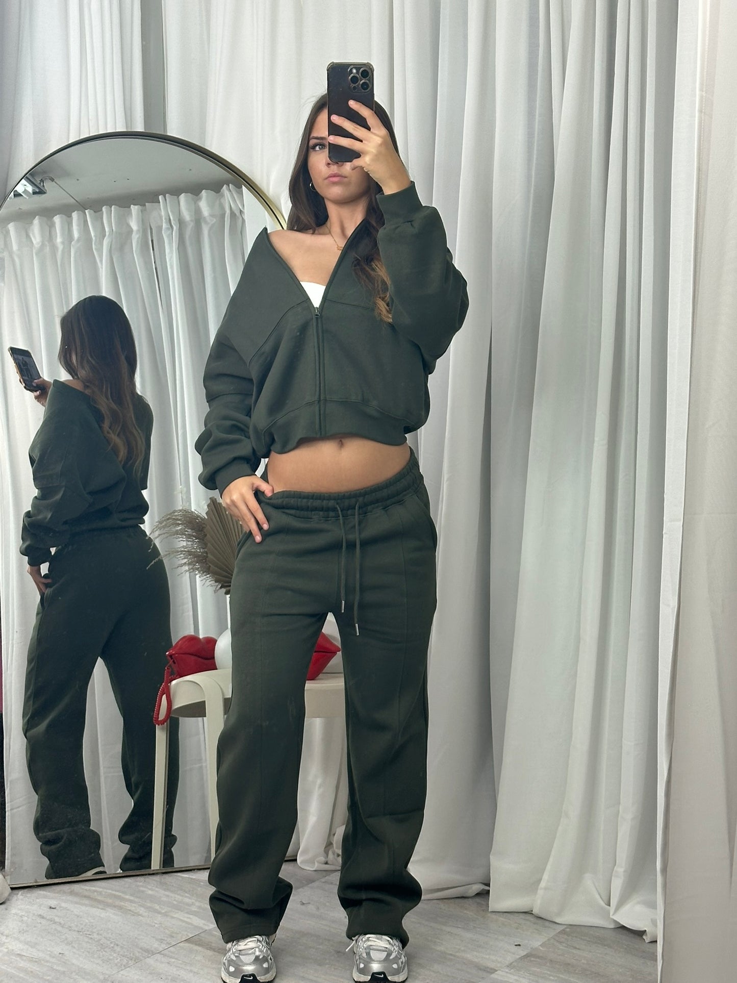 Premium wide leg zipped bomber tracksuit set