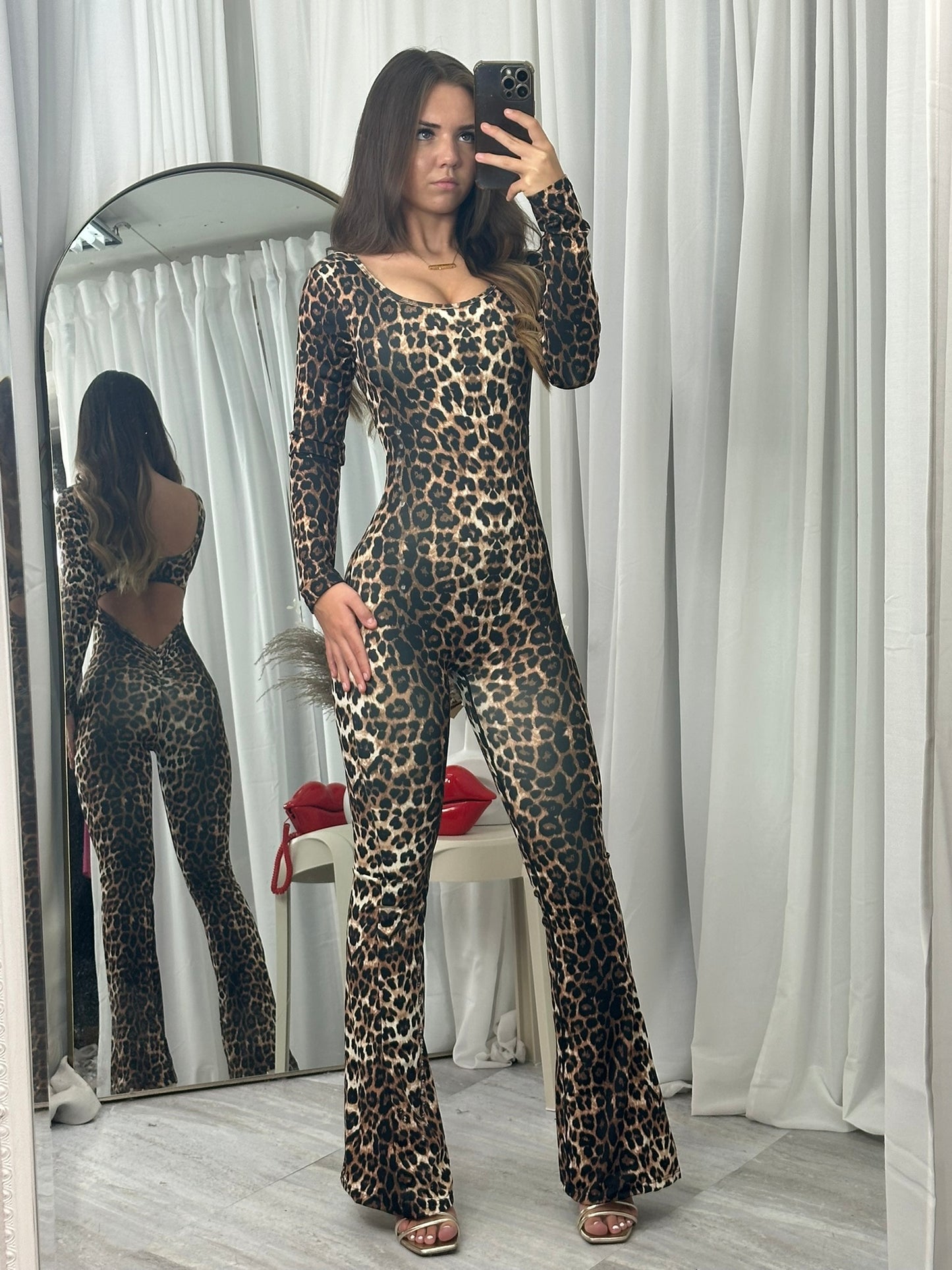 Leopard scrunch bum animal print jumpsuit