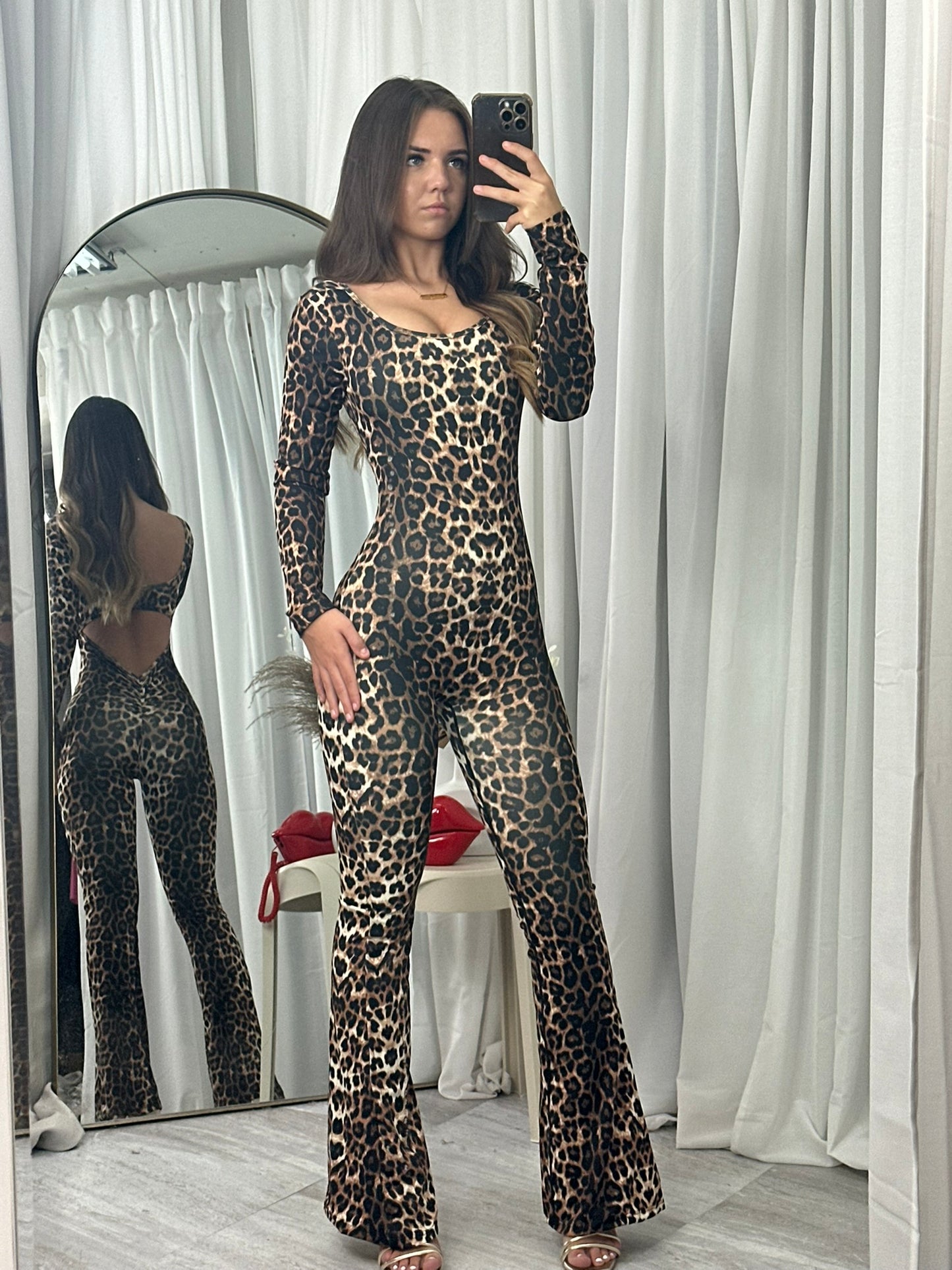 Leopard scrunch bum animal print jumpsuit