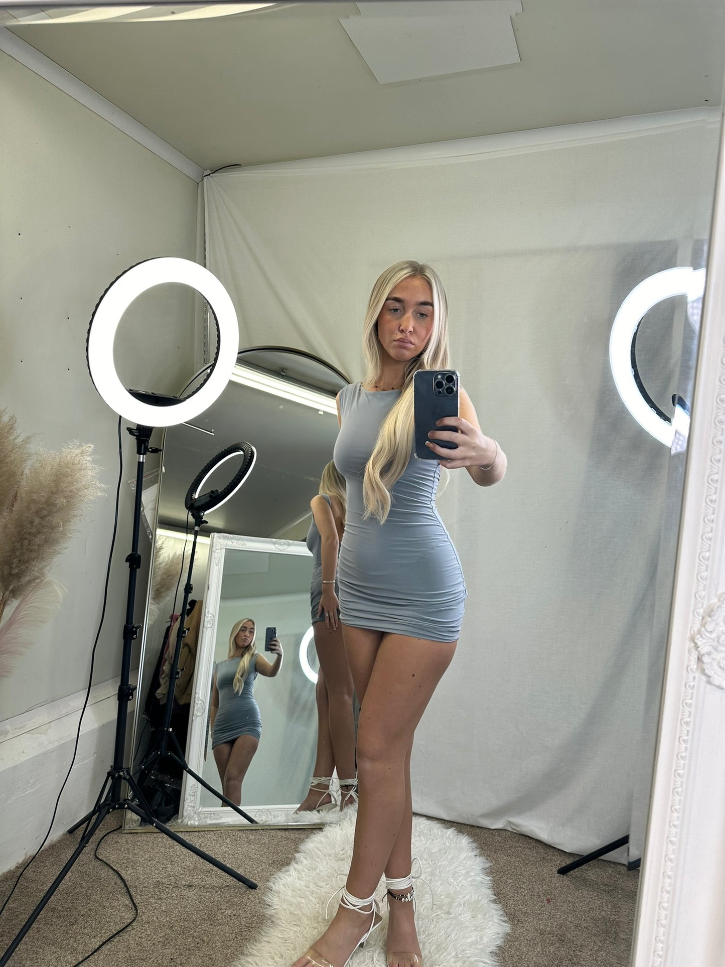 backless ruched slinky dress