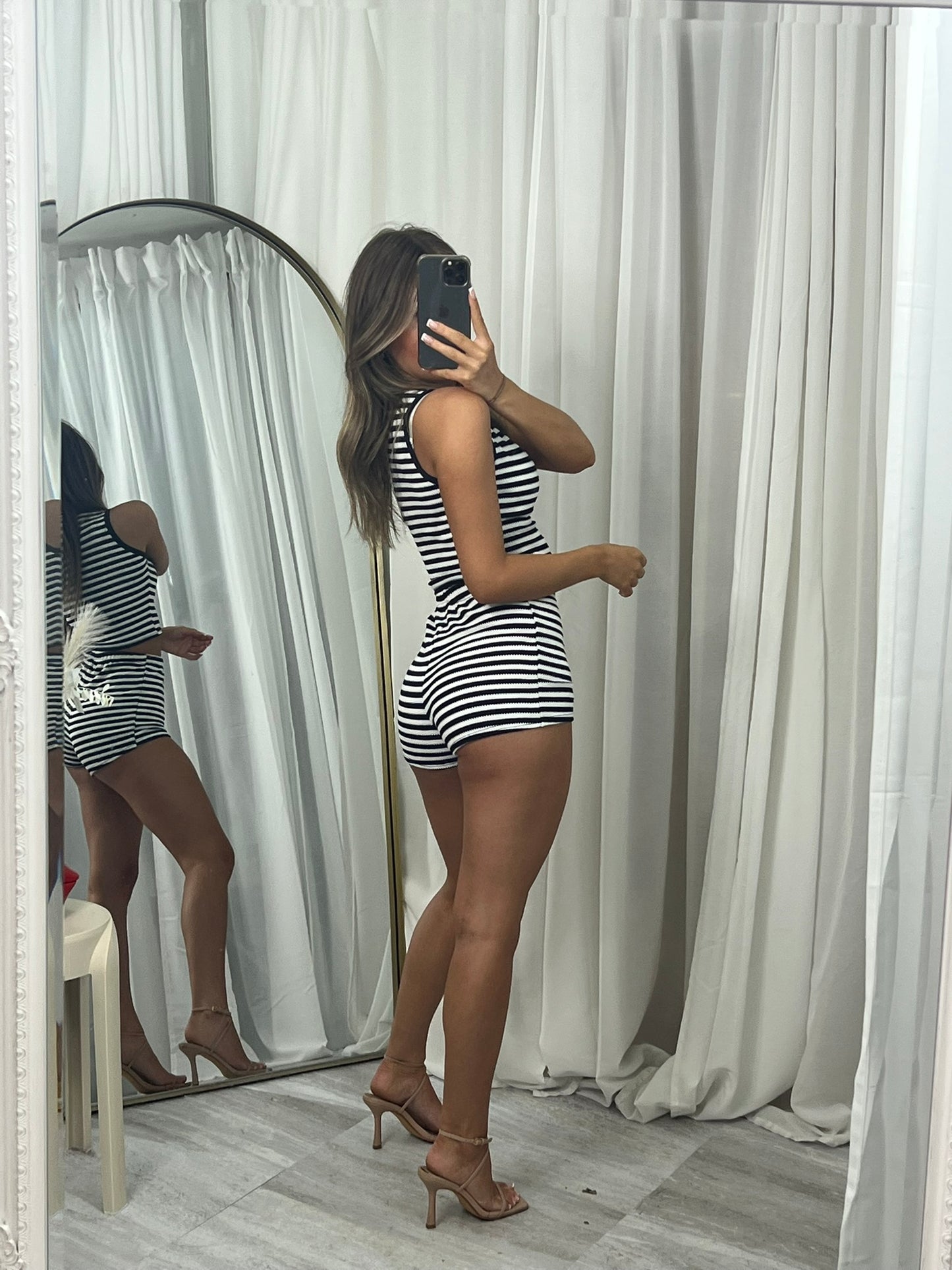 Striped crop top and shorts co-ord
