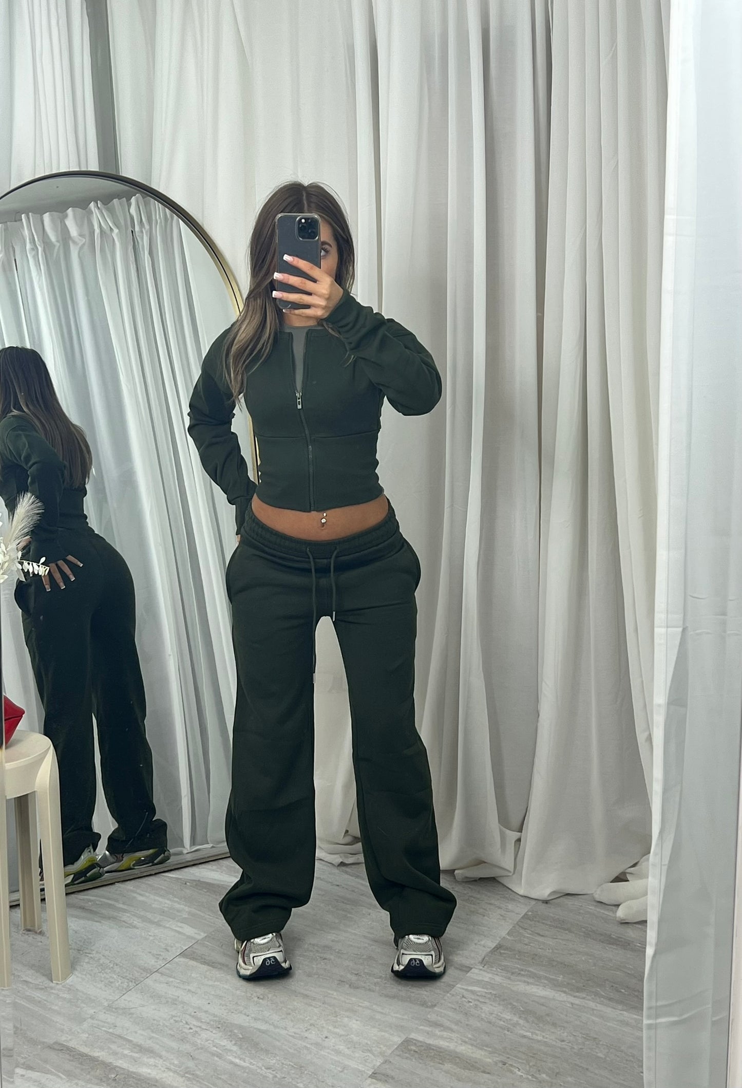 Wide leg zipped tracksuit khaki