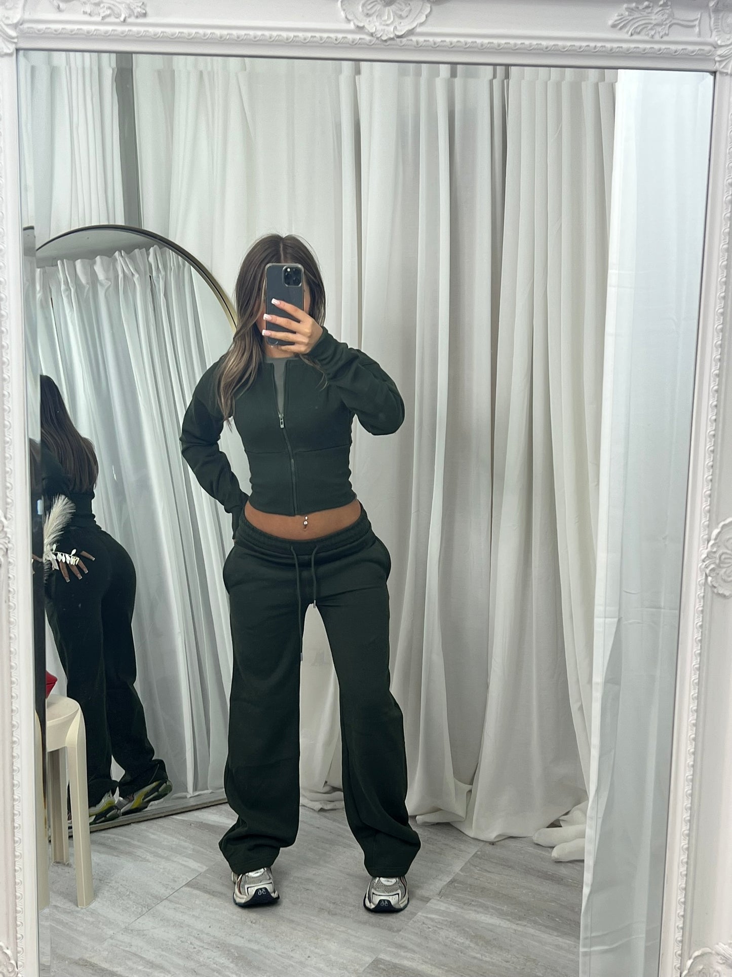 Wide leg zipped tracksuit khaki