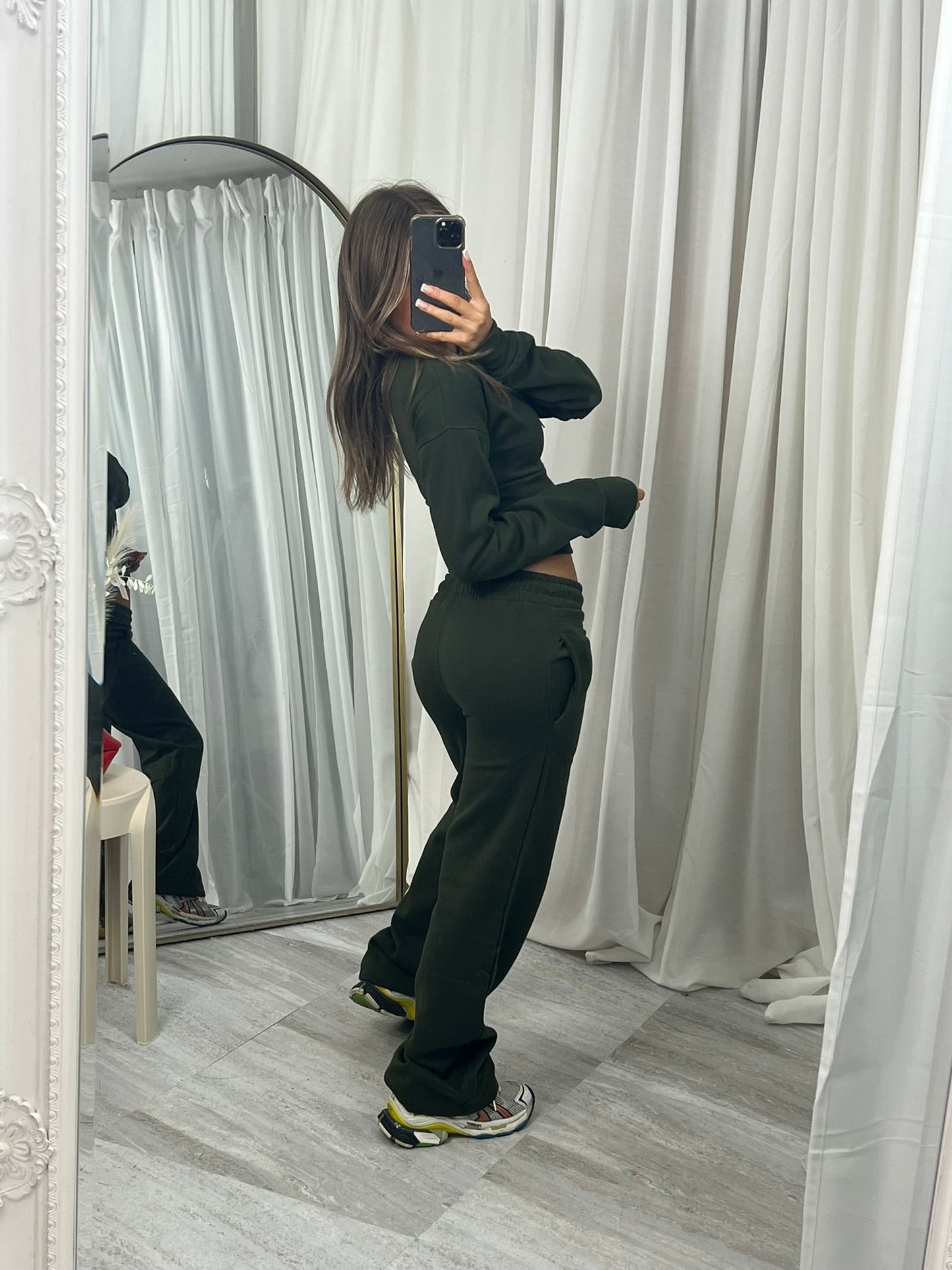 Wide leg zipped tracksuit khaki