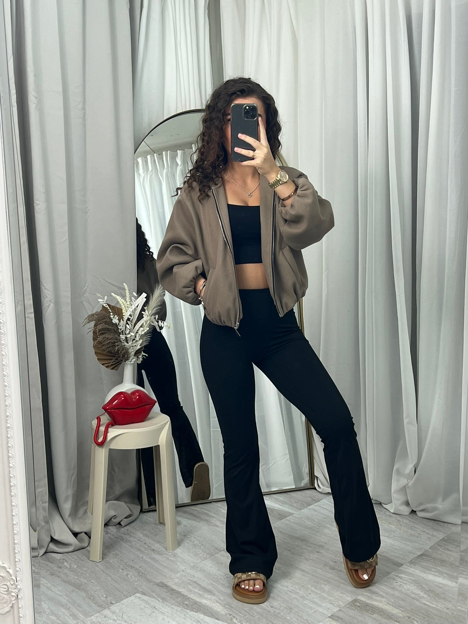 Balloon sleeved bomber casual zipped top casual jacket