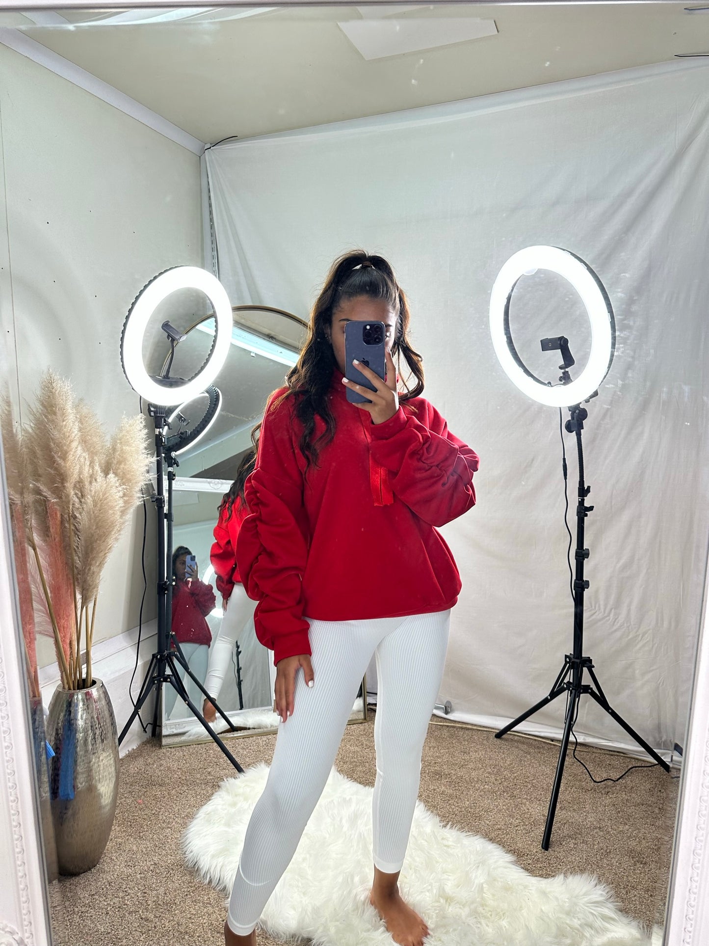 Riley ruche sleeve hoodie with ribbon drawstring