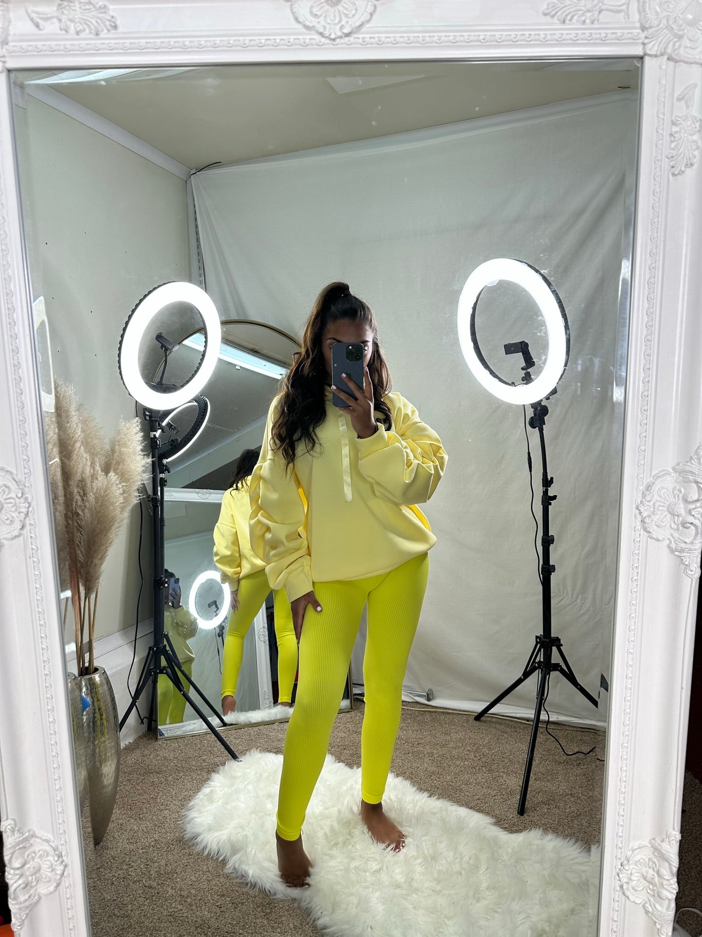 Riley ruche sleeve hoodie with ribbon drawstring