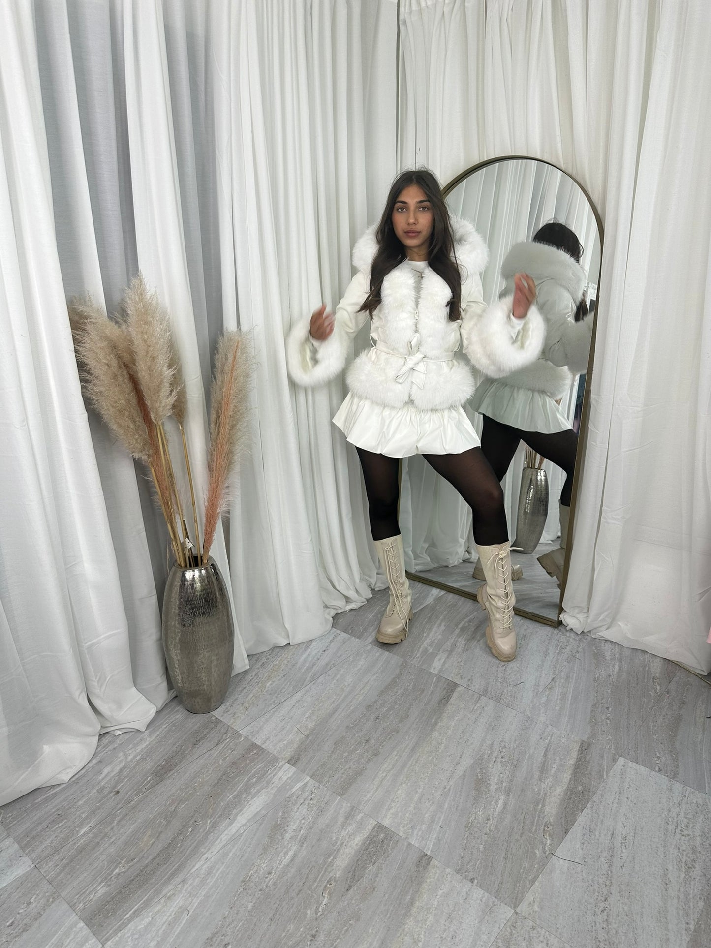 Billy Hooded faux fur lined and leather belted jacket