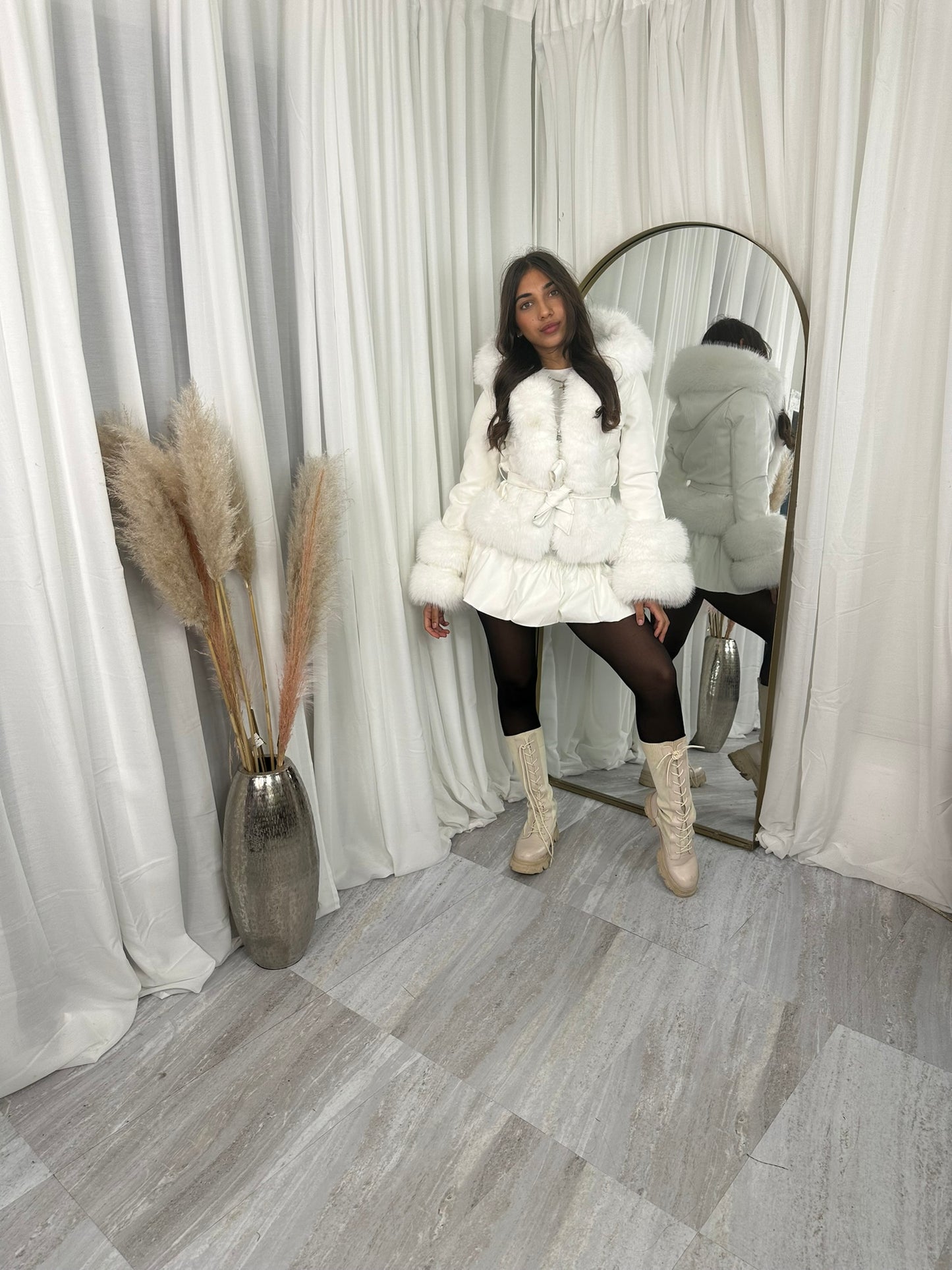 Billy Hooded faux fur lined and leather belted jacket