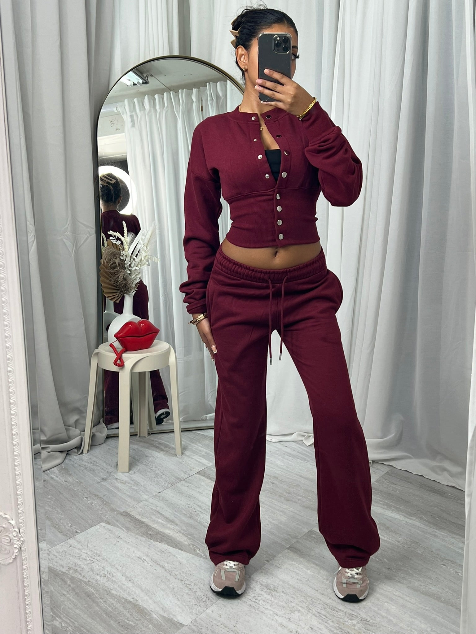 Bonnie long sleeve button detail top and wide leg joggers