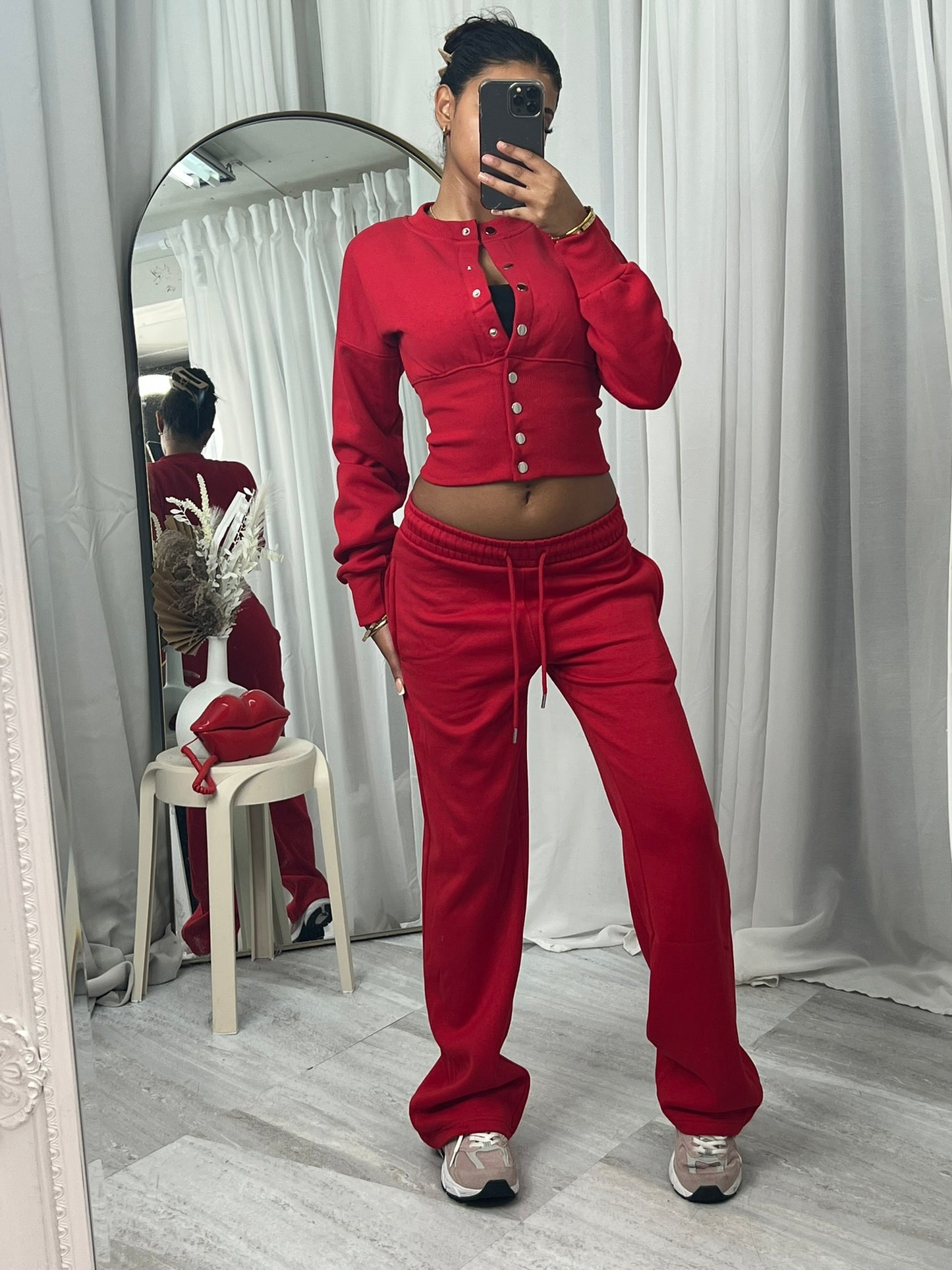 Bonnie long sleeve button detail top and wide leg joggers