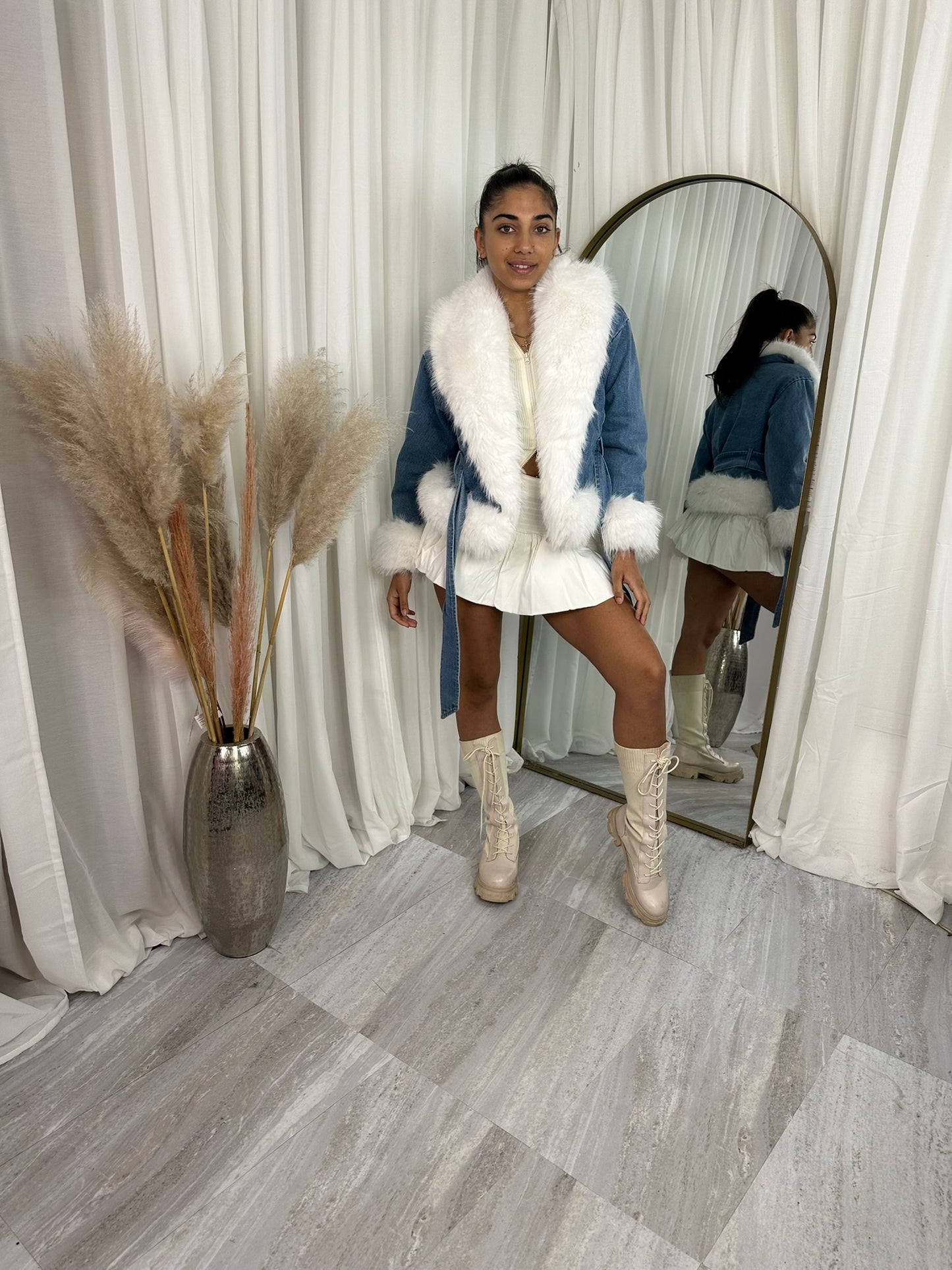 Belted faux fur lined denim jacket your winter wonderland coat jacket