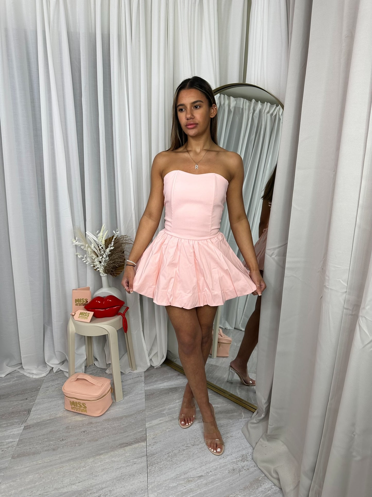 Corset strapless lace up backless puffball dress