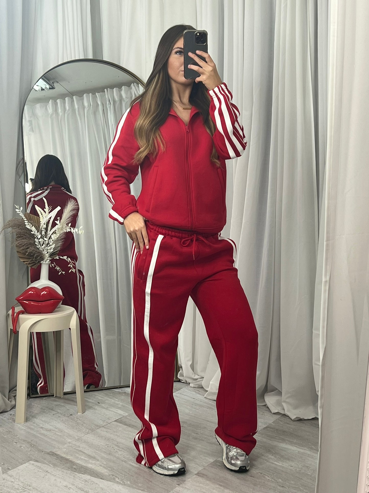Wide leg striped detail with front pockets tracksuit dove grey
