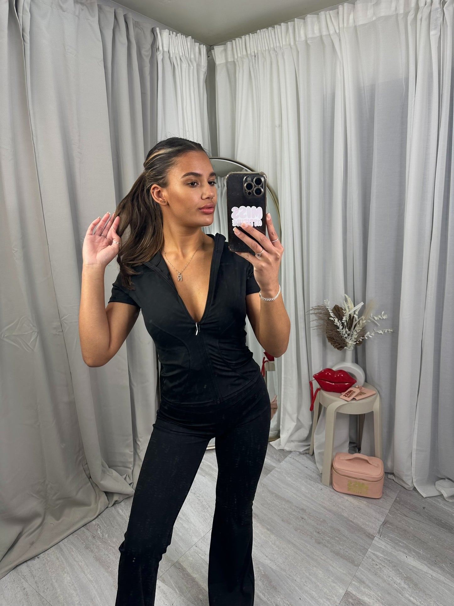 Short sleeve sculpting gym jacket and flares 3389
