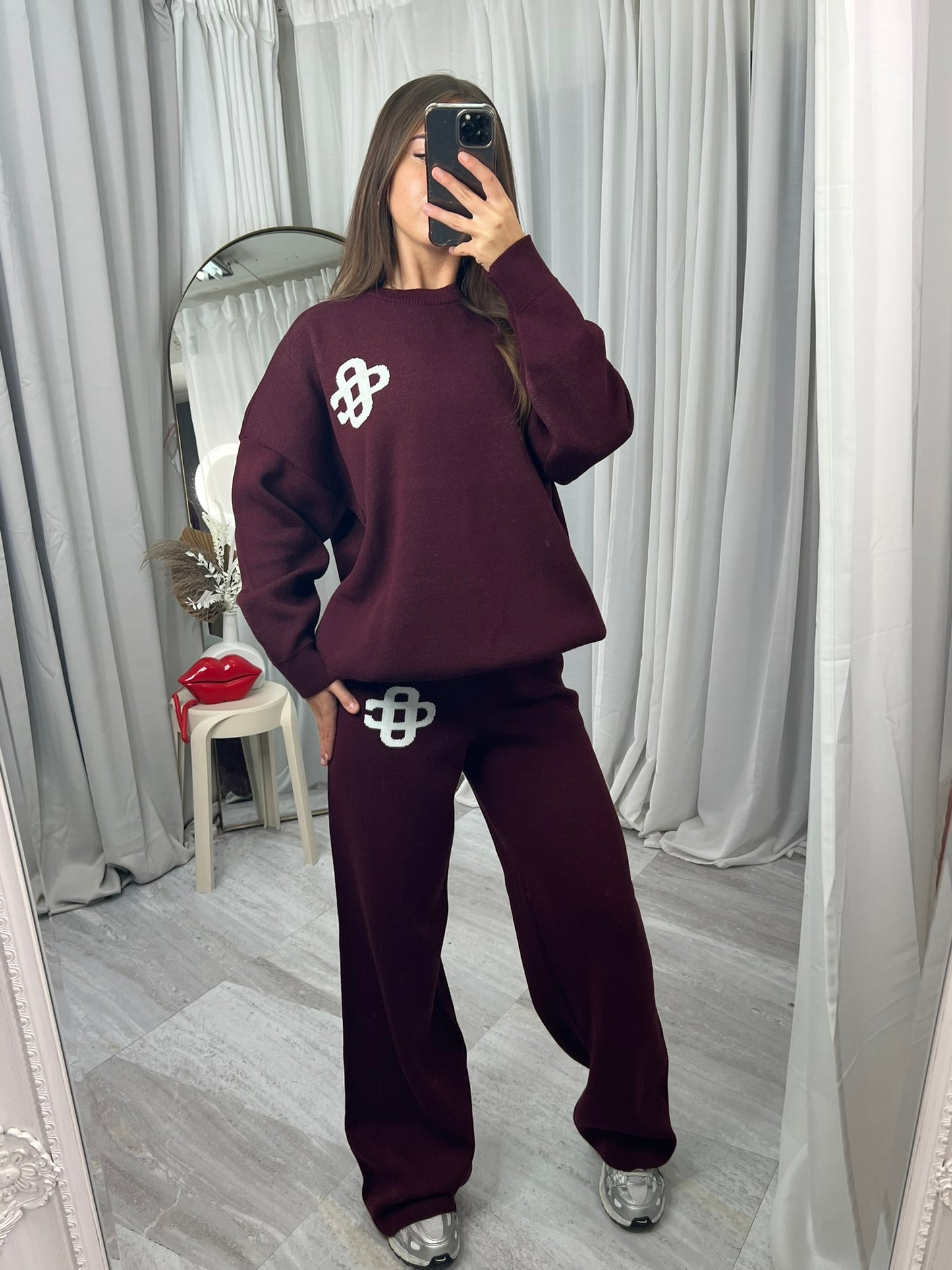 Knitted wide leg bottoms and long sleeved top lounge wear