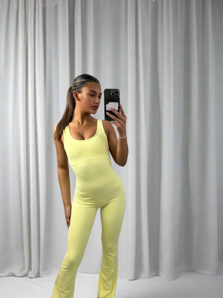 Flared bottoms sleeveless scrunch bum jumpsuit