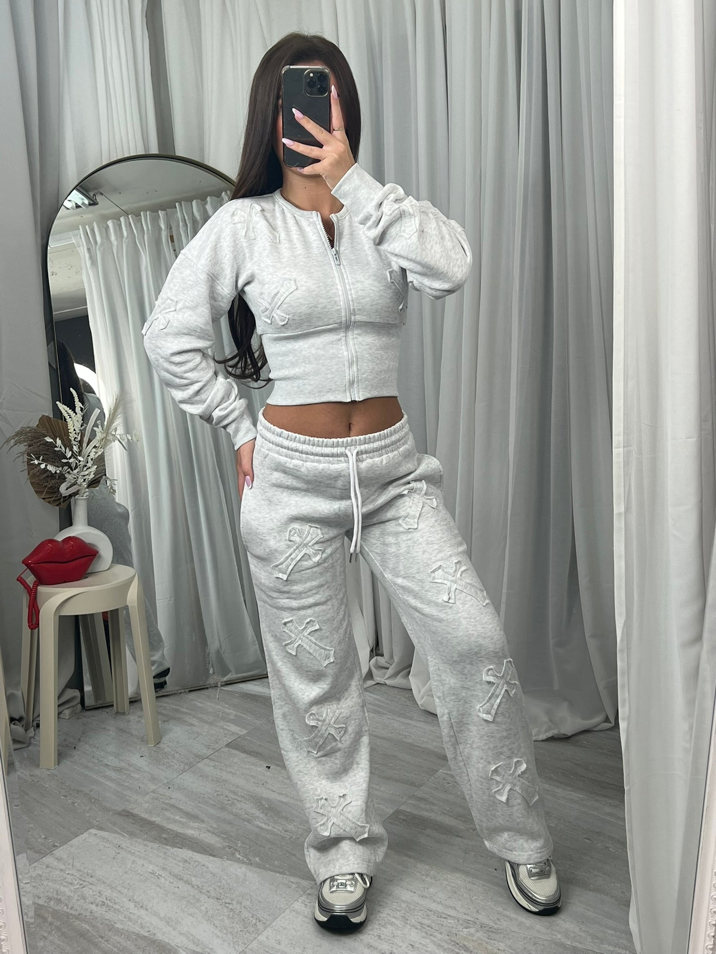 Cross detail compression cropped tracksuit