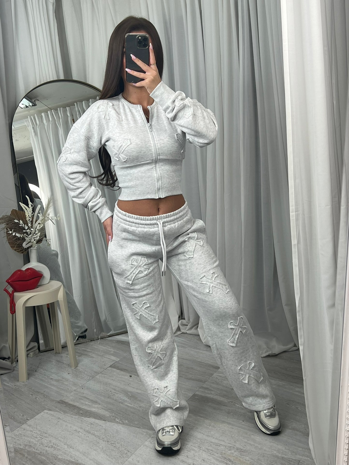 Cross detail compression cropped tracksuit