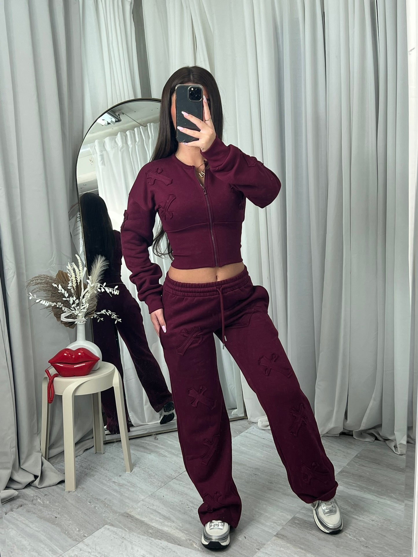 Cross detail compression cropped tracksuit