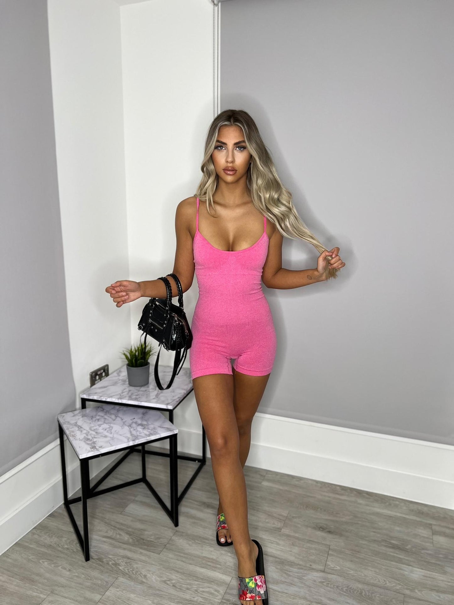 Della unitard ribbed shoe string straps one piece gym lounge wear sets