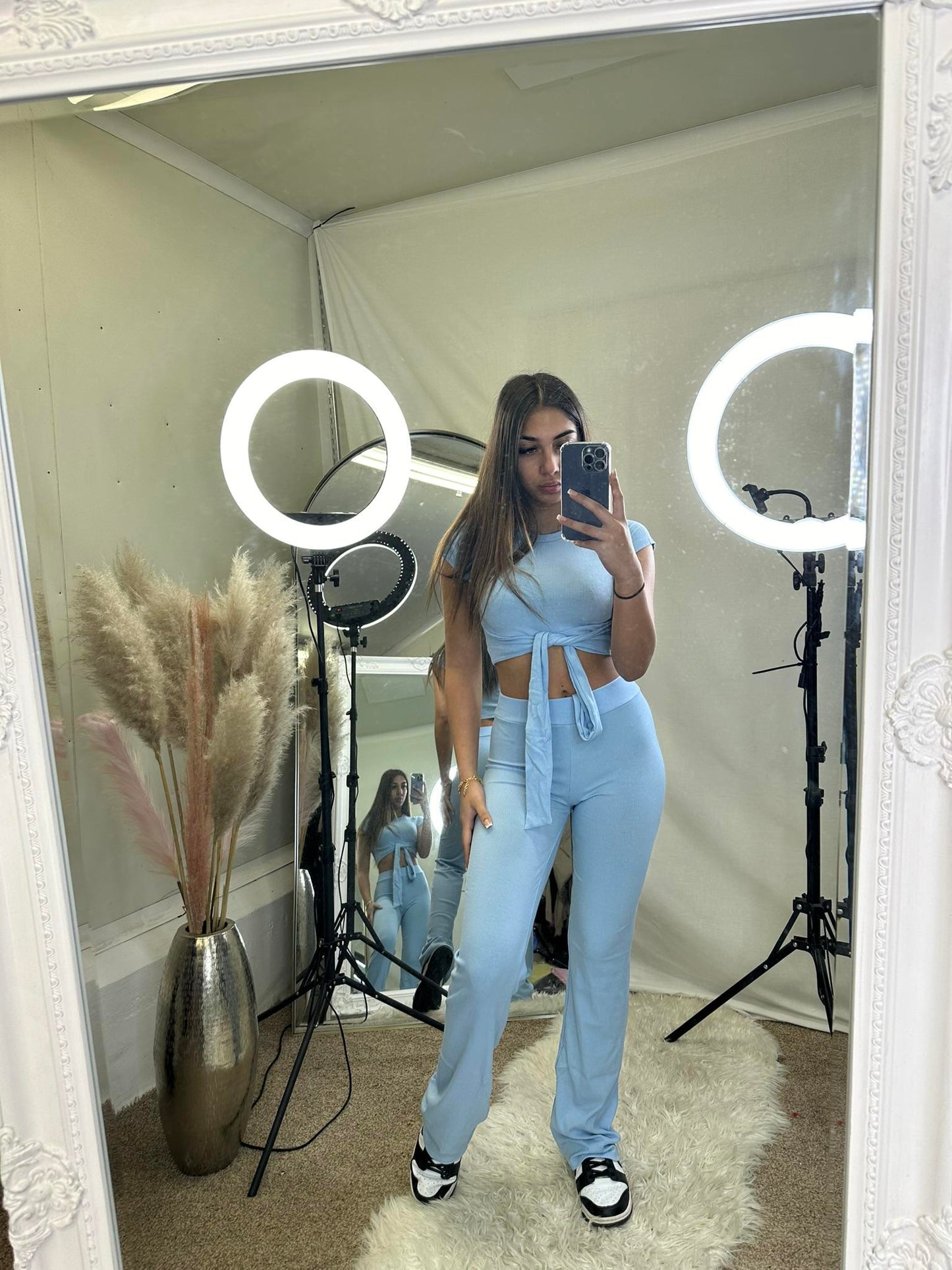 Ribbed tie back lounge wear set streetstyle clothing