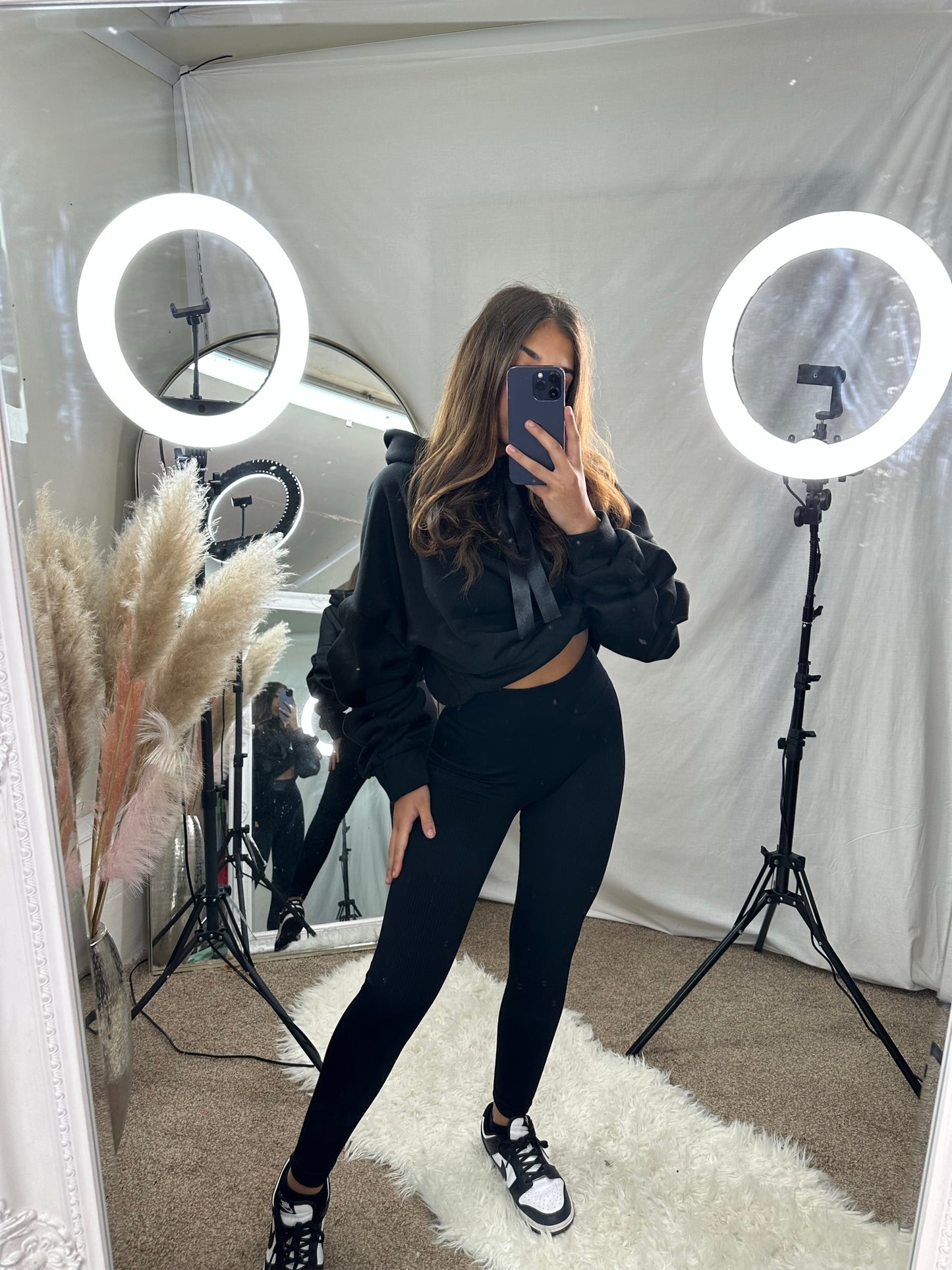 Riley ruche sleeve hoodie with ribbon drawstring