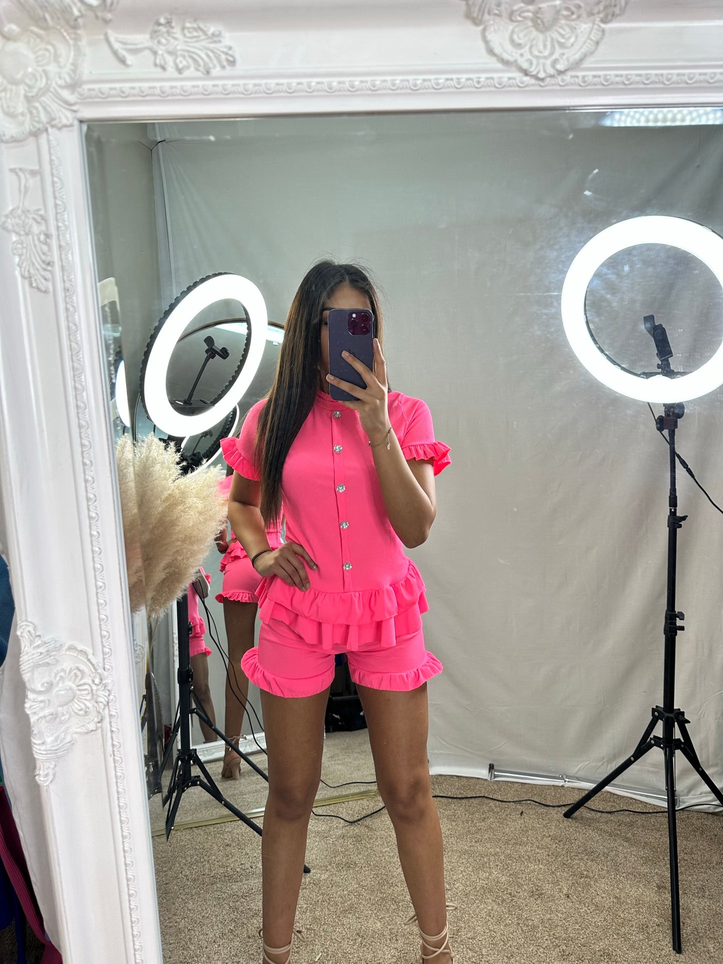 crystal short frill top and shorts set