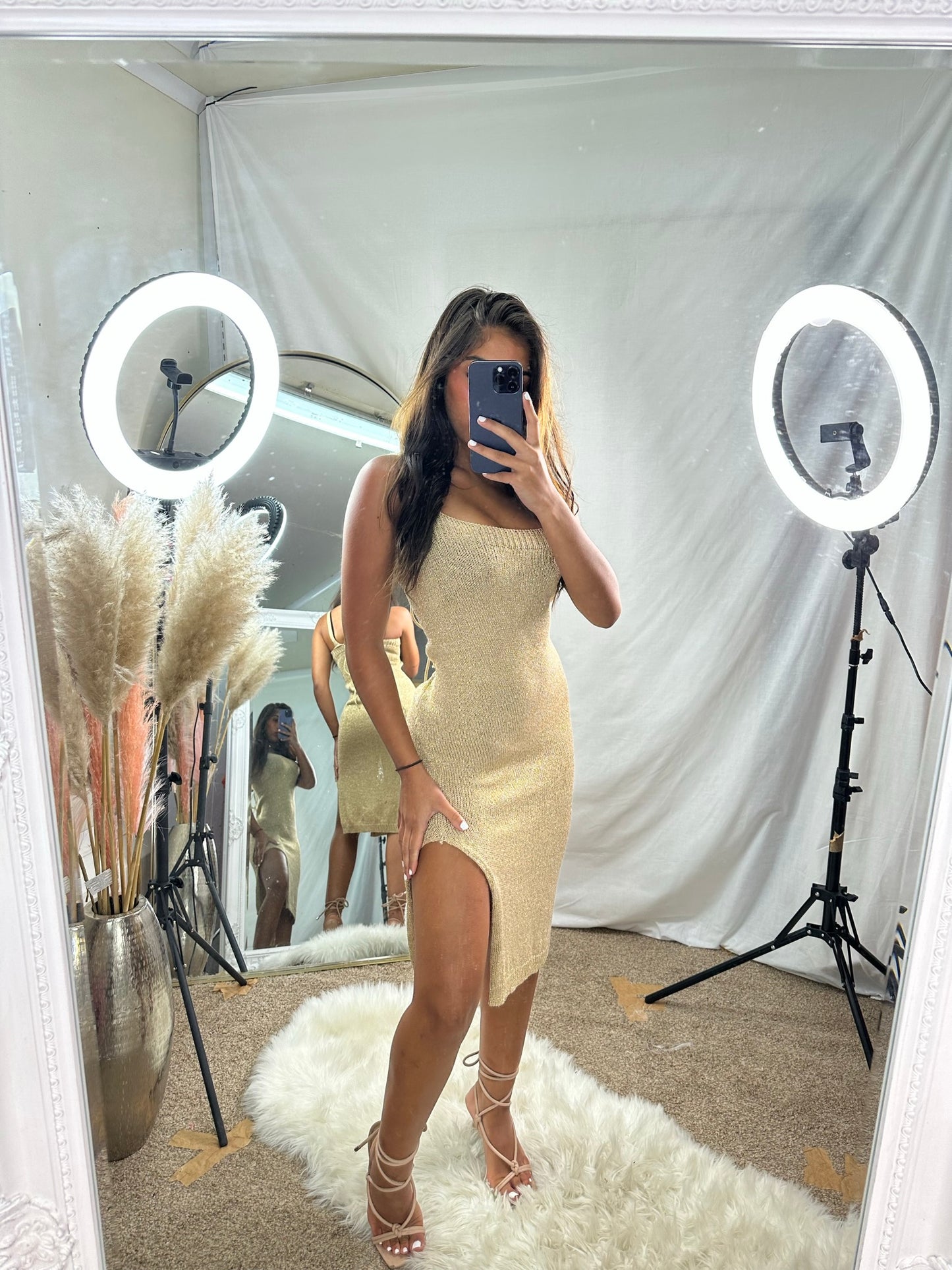 Natalie crochet shimmer side split dress