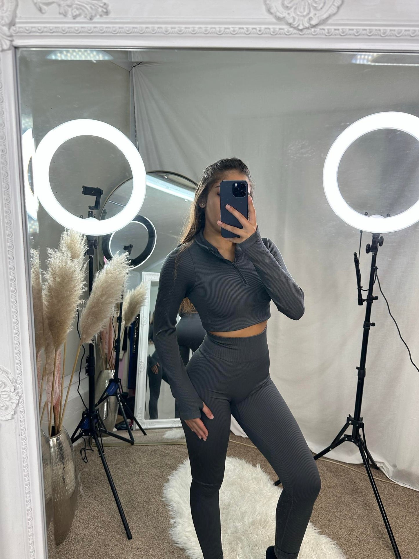 Ivy ribbed zip up gym set