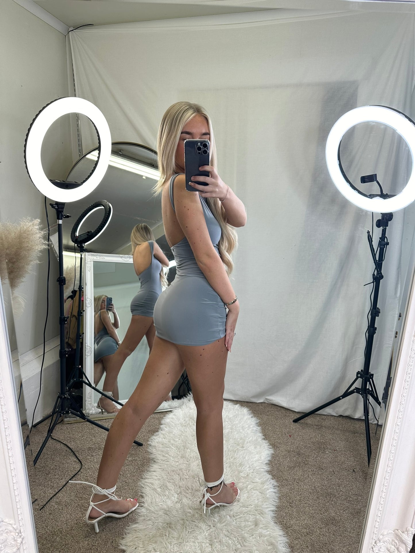 backless ruched slinky dress