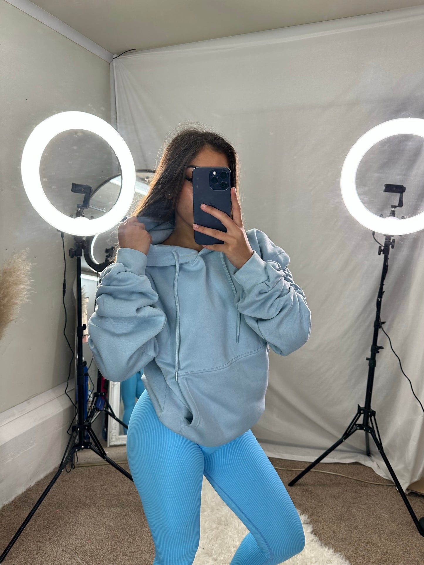 Lexi ruched sleeve fleece lined hoodie