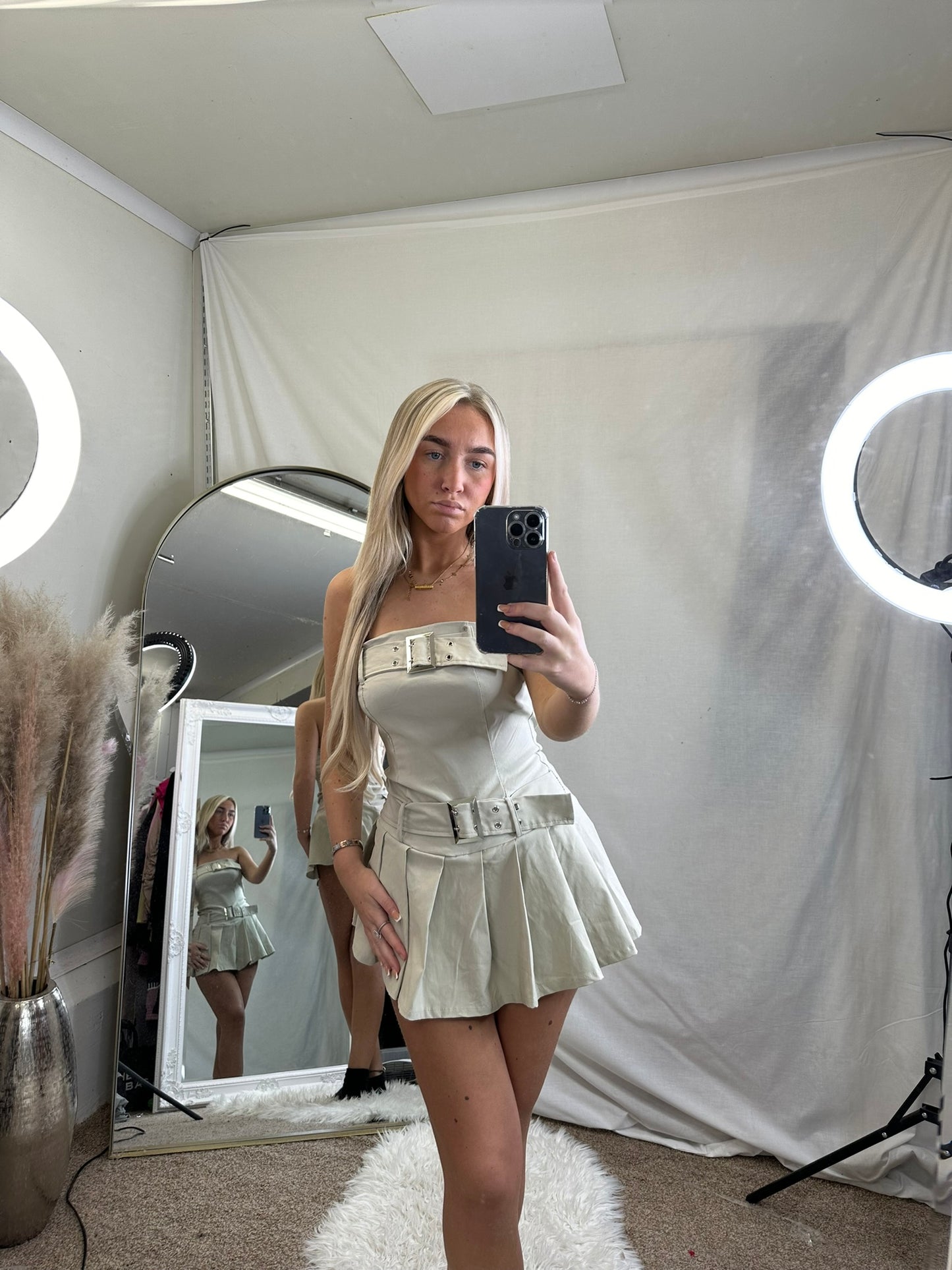 Buckle pleated skirt skort dress