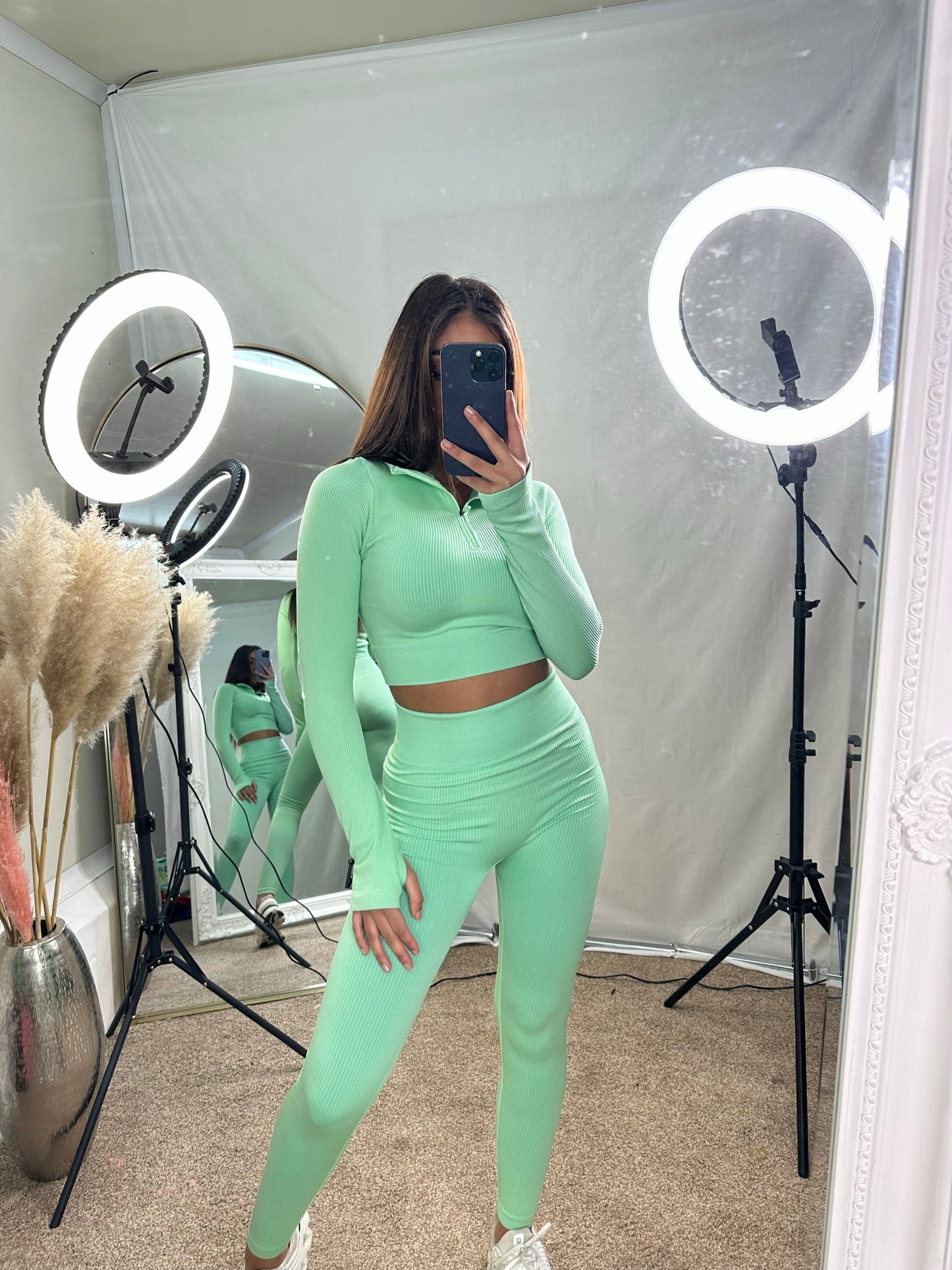 Ivy ribbed zip up gym set