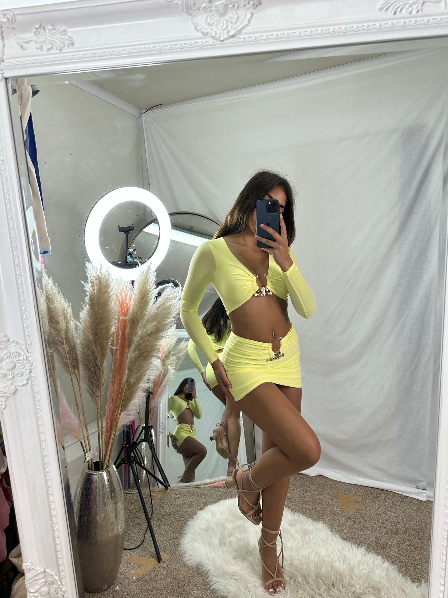 Bonny Long sleeved top and mini skirt set