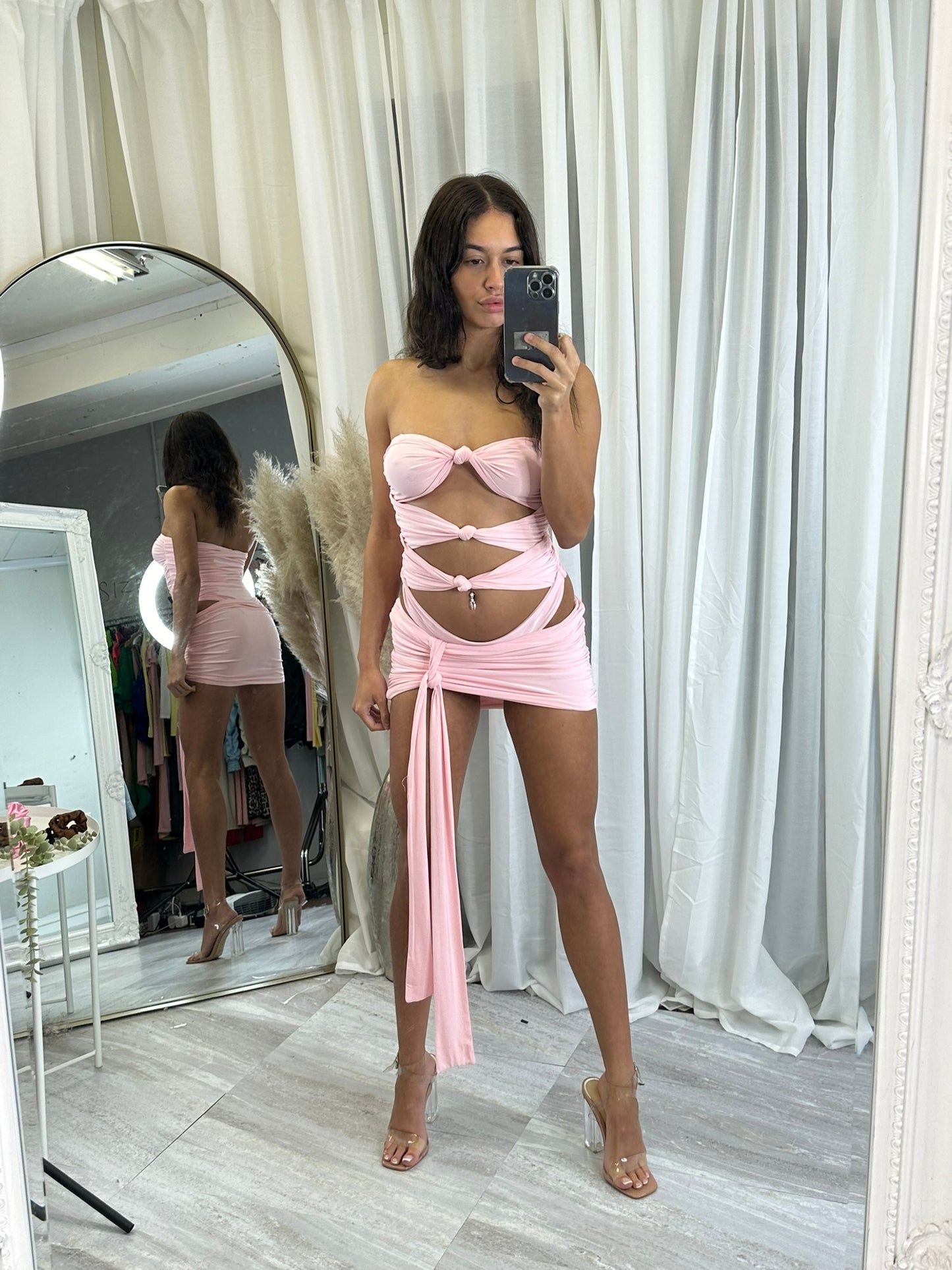 knot tie cut out bodysuit and wrap skirt 5157