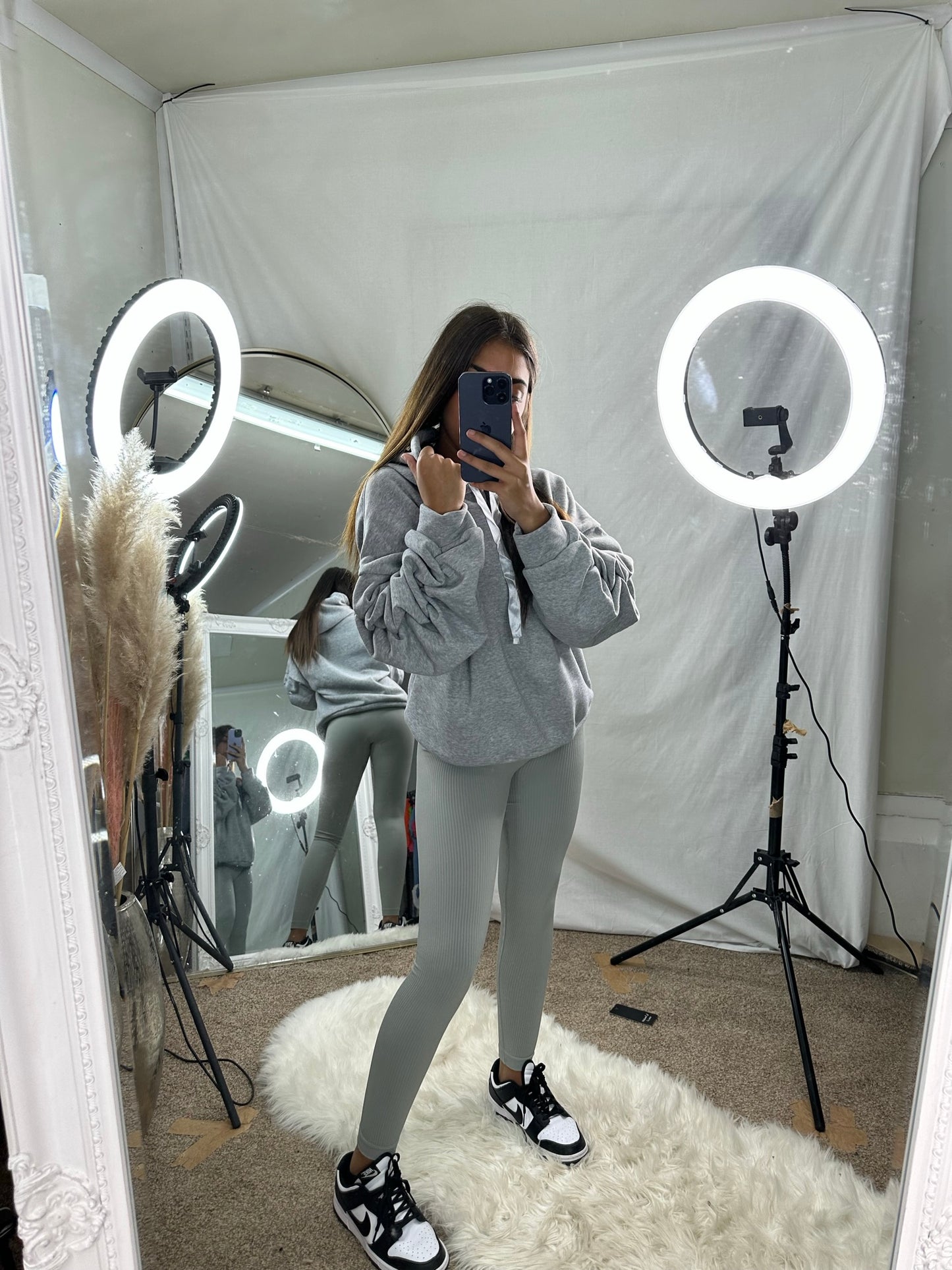 Riley ruche sleeve hoodie with ribbon drawstring