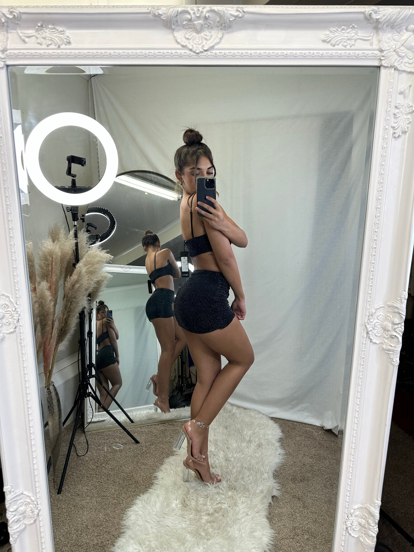 Ruche mini skirt and top co-ord set 5095